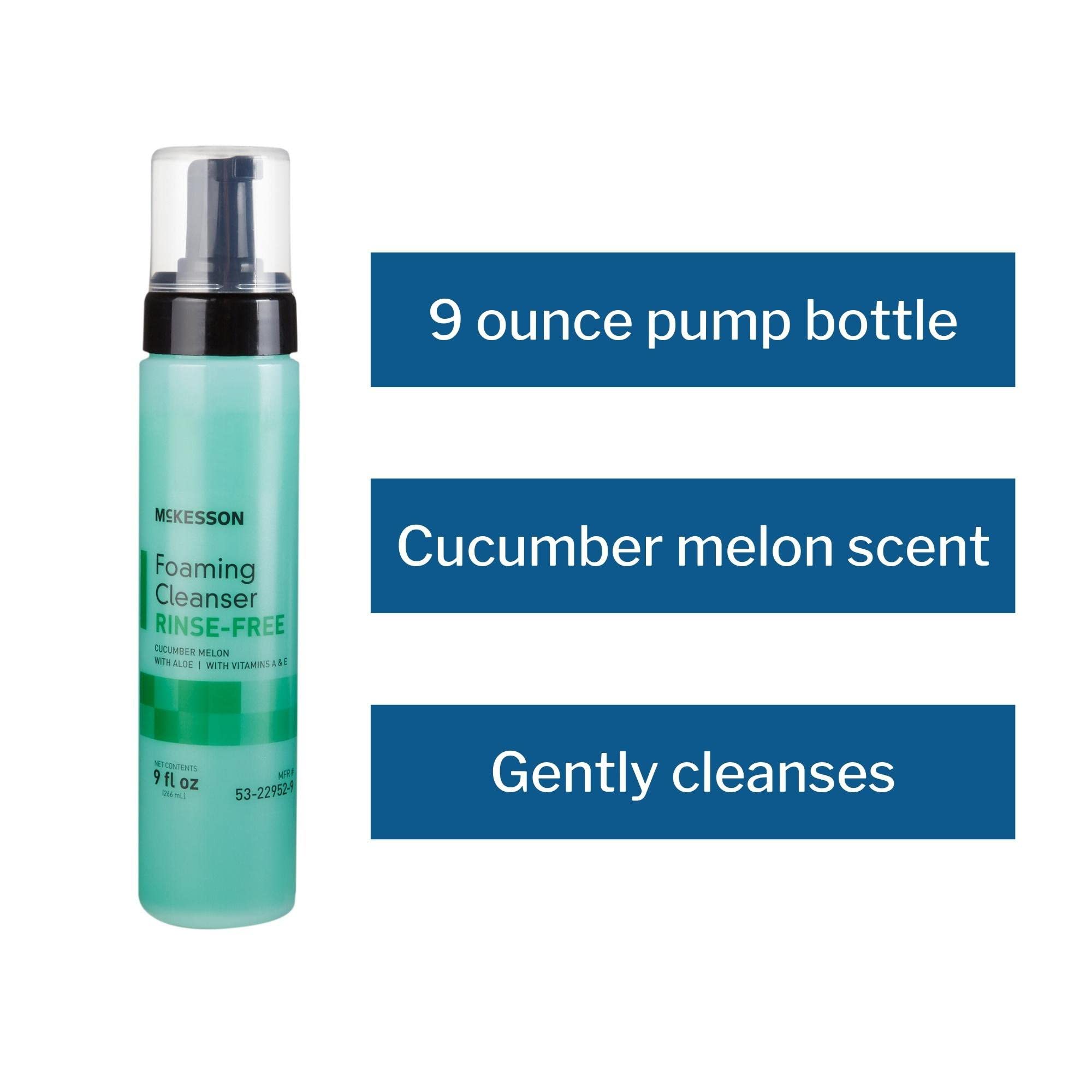 McKesson Rinse-Free Foam Cleanser with Aloe Vera, Vitamin A & E - 9 oz No Rinse Body Wash & Shampoo for Elderly Care, Hospital Grade, Cucumber Melon Scent | Ideal for Bed Baths, Post-Surgery & Sensitive Skin Care