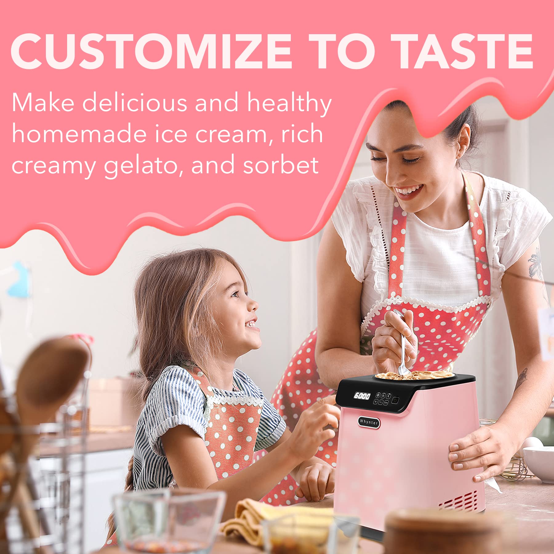 Whynter 1.28 Qt Automatic Ice Cream Maker with Built-In Compressor - No Pre-Freezing, LCD Digital Display & Timer - Perfect for Home, Parties & Dessert Shops (ICM-128BPS, Black/Pink)