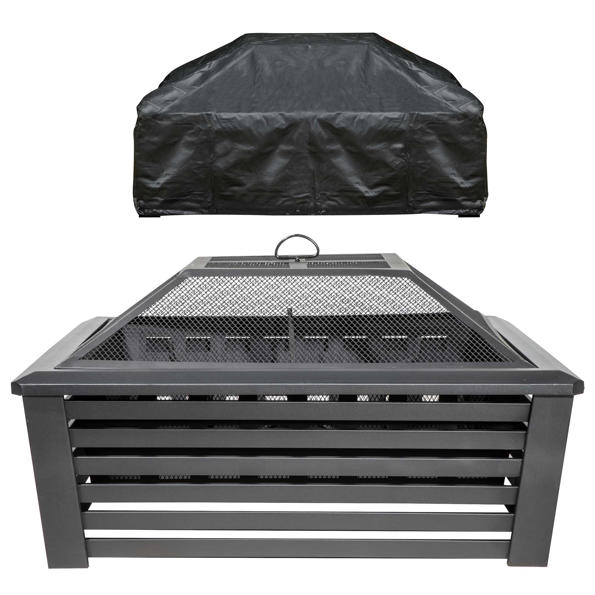 35 Inch Square Outdoor Fire Pit with Mesh Screen Lid & Waterproof Cover - Perfect for Backyard, Patio, and Camping Gatherings - DG238