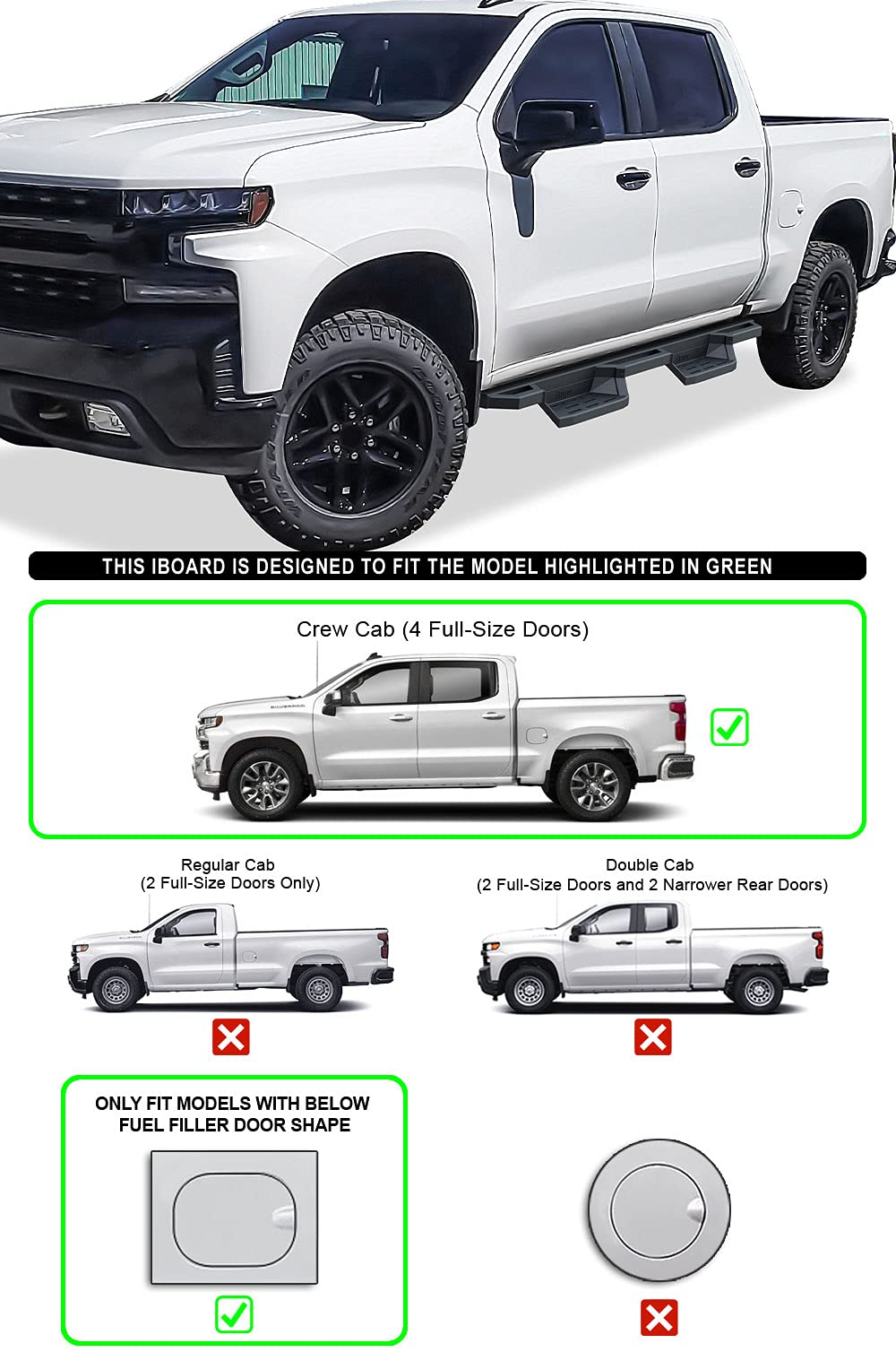 APS Stainless Steel Running Boards for Chevy Silverado & GMC Sierra 1500/2500/3500 HD (2019-2025) - Durable Cab Steps for Easy Truck Access | Perfect for Off-Roading, Work Sites & Daily Commutes