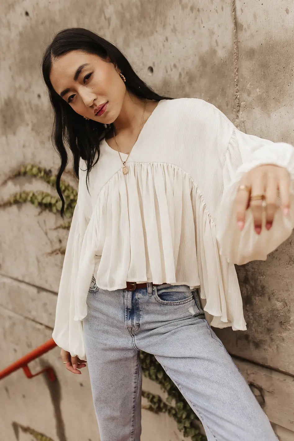Bailey Textured Blouse for Women | Elegant Ruffled Top | Perfect for Office Wear & Date Nights | FINAL SALE