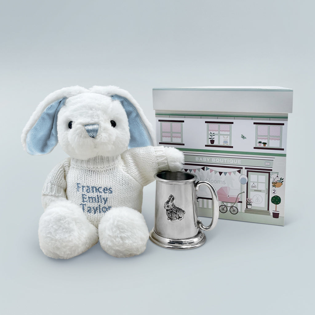 Little Blue Bunny Traditional Pewter Christening Tankard - Elegant Baby Gift for Baptism, Christening & Special Occasions