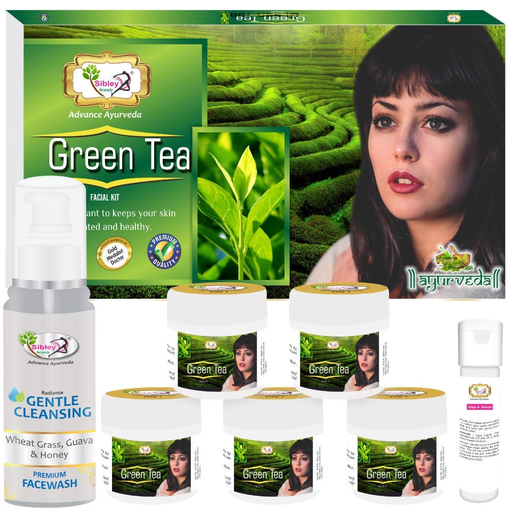 Sibley Beauty Green Tea Anti-Aging Facial Kit (155g + 10ml) with Gentle Cleansing Face Wash (100ml) - Skincare Set for Men & Women - Reduces Wrinkles & Brightens Skin - Ideal for Normal, Oily, Dry & Combination Skin Types - Perfect for Daily Skincare Routine & Spa Night Self-Care