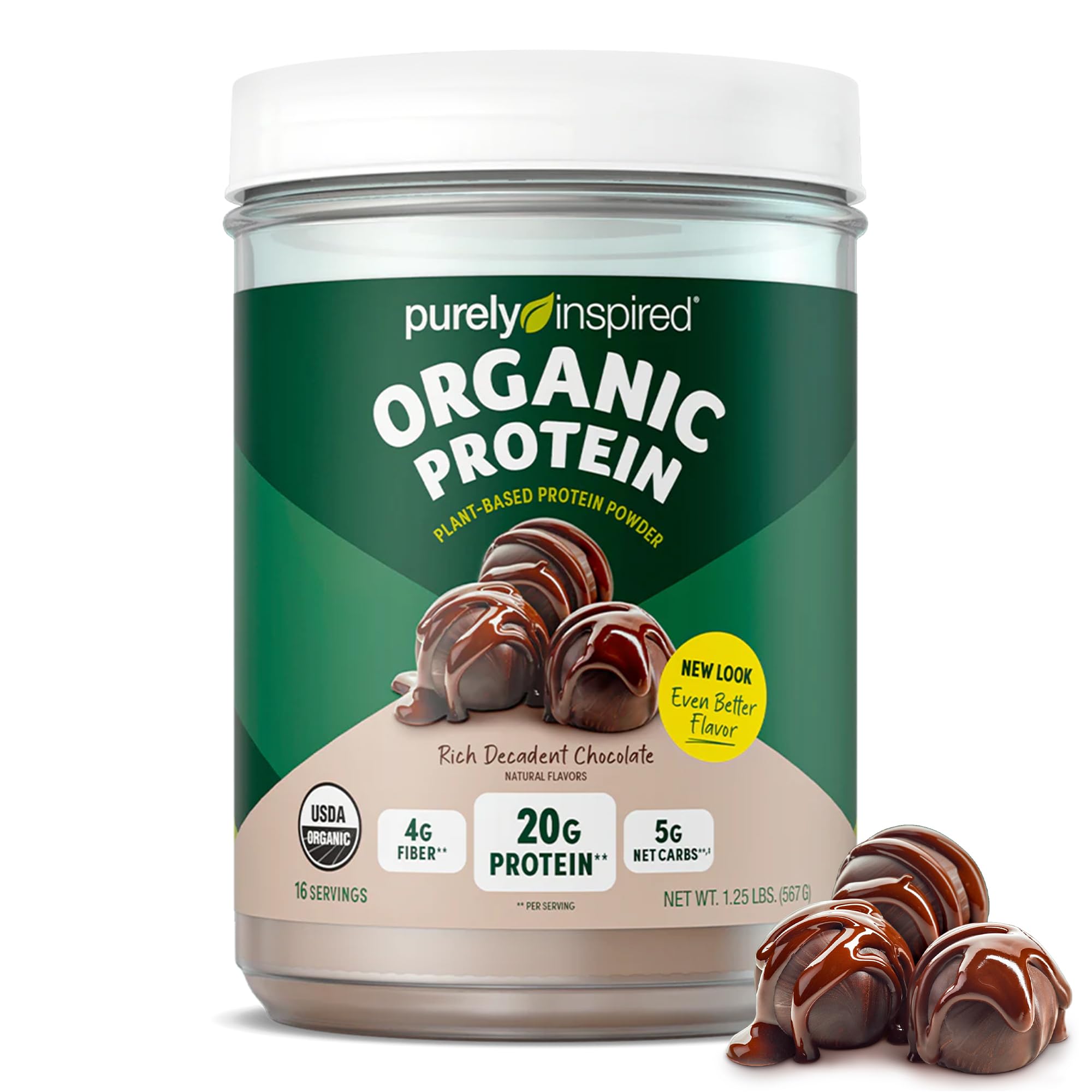 Purely Inspired Organic Vegan Plant-Based Protein Powder for Men & Women - Rich Decadent Chocolate Flavor (16 Servings, 20g Pea Protein) - Dairy-Free, Gluten-Free Protein Powder for Smoothies, Shakes & Post-Workout Recovery - Perfect for Fitness Enthusiasts & Healthy Lifestyle