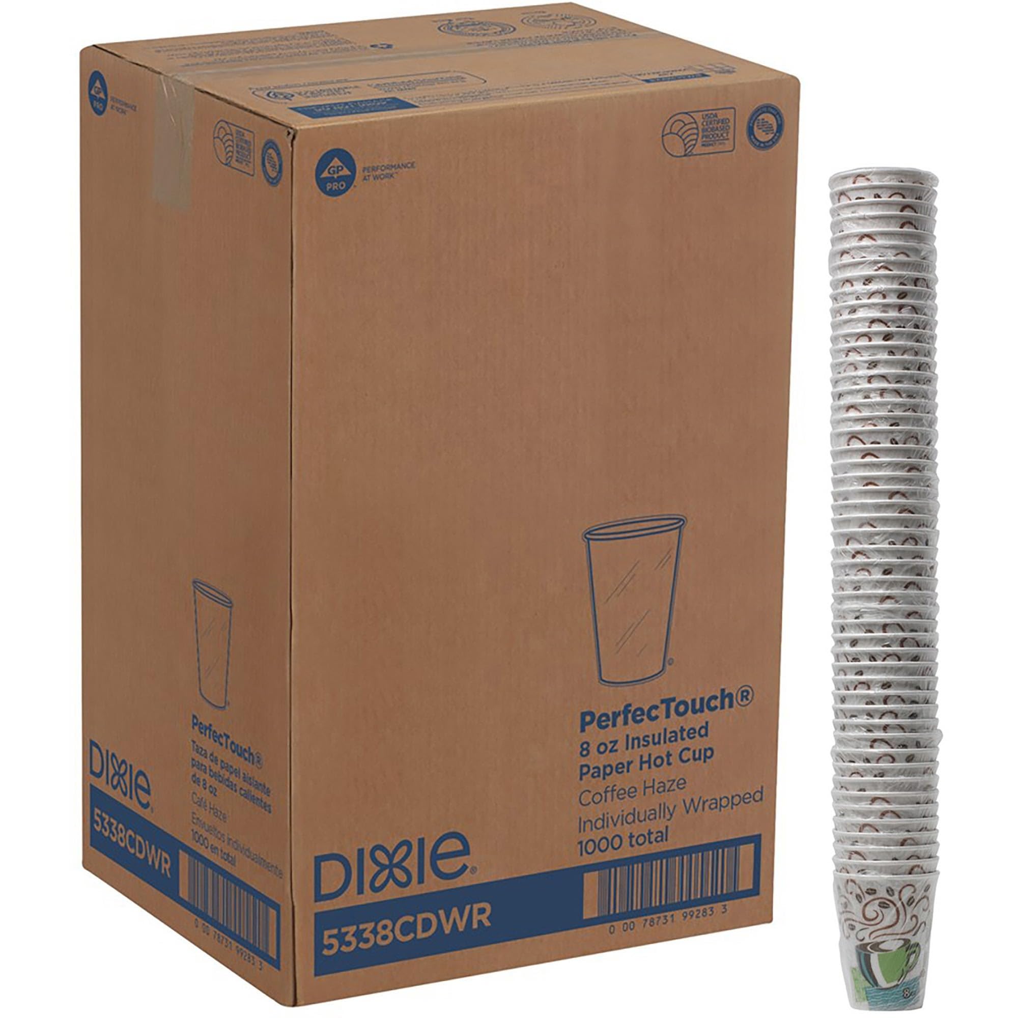 Dixie PerfecTouch Insulated Paper Cups - 8 Oz Coffee Haze (Pack of 1,000) | Hot & Cold Beverage Cups for Coffee, Tea, Office, Cafes & Parties