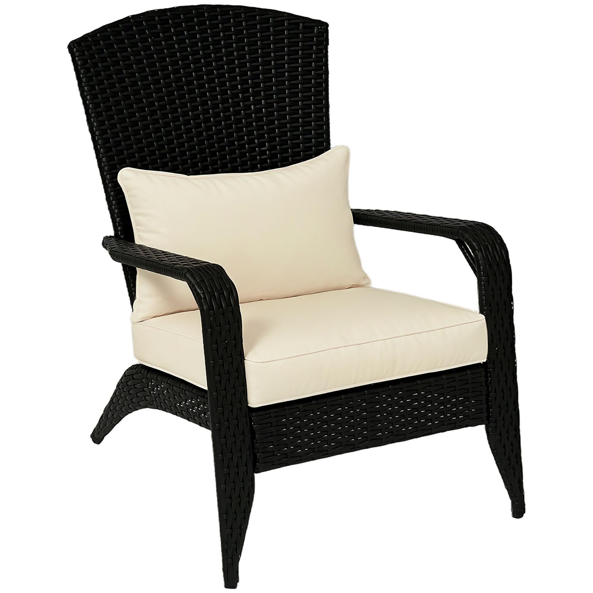 Outsunny All-Weather Wicker Adirondack Chair with Cushions - Patio Fire Pit Lounge Chair with Curved Backrest & Armrests for Deck, Garden, Poolside - Cream White Outdoor Furniture for Relaxation
