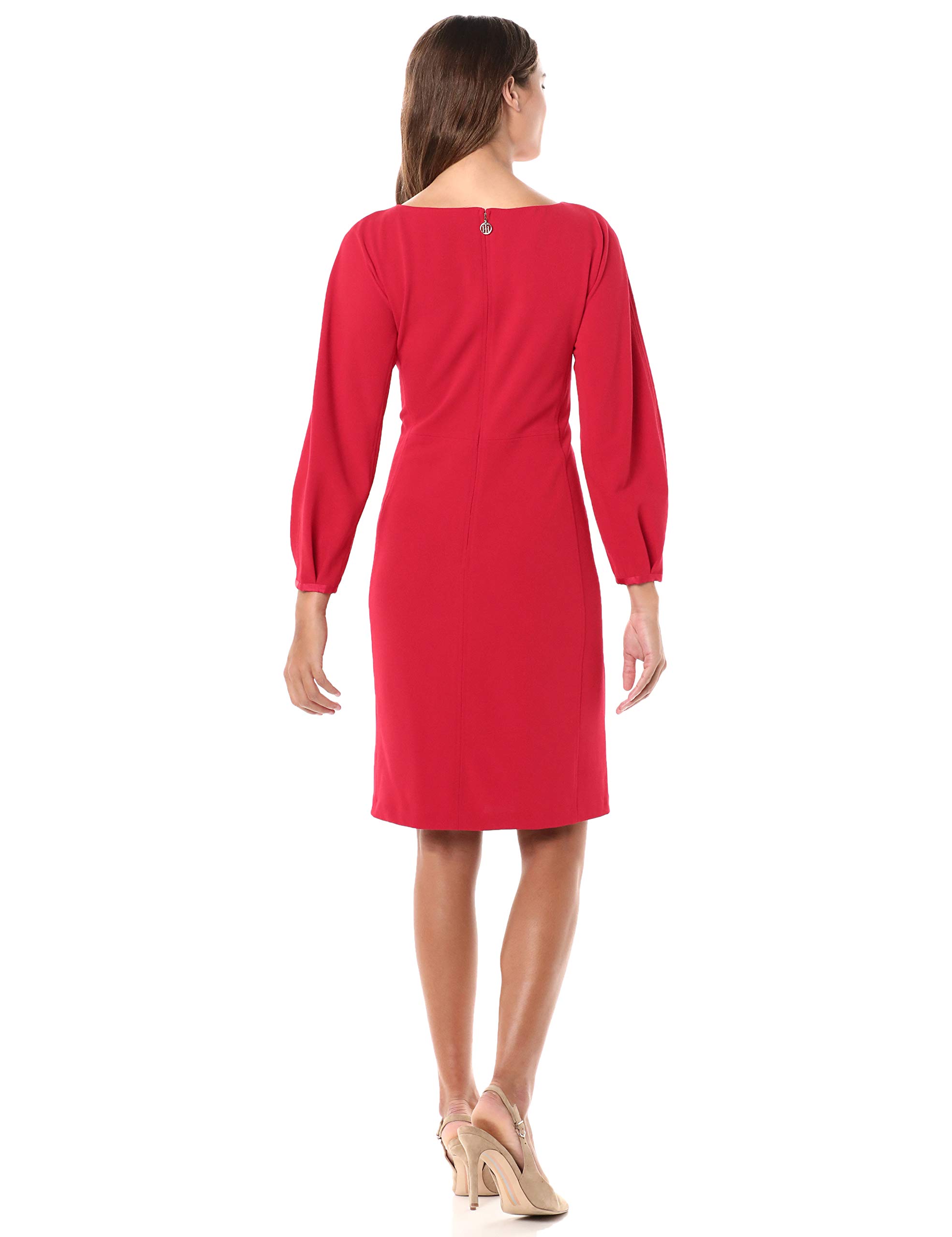 Tommy Hilfiger Women's Balloon Sleeve Sheath Dress - Scarlet Red, Size 2 | Elegant Office Wear & Cocktail Party Dress for Women