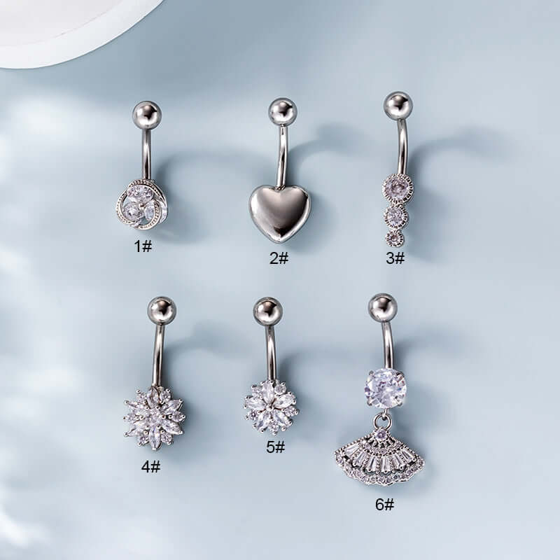 14G Top Mount Fan Shaped Dangle Navel Ring - Stainless Steel Belly Button Piercing Jewelry for Women | Perfect for Summer, Beach, and Festival Outfits