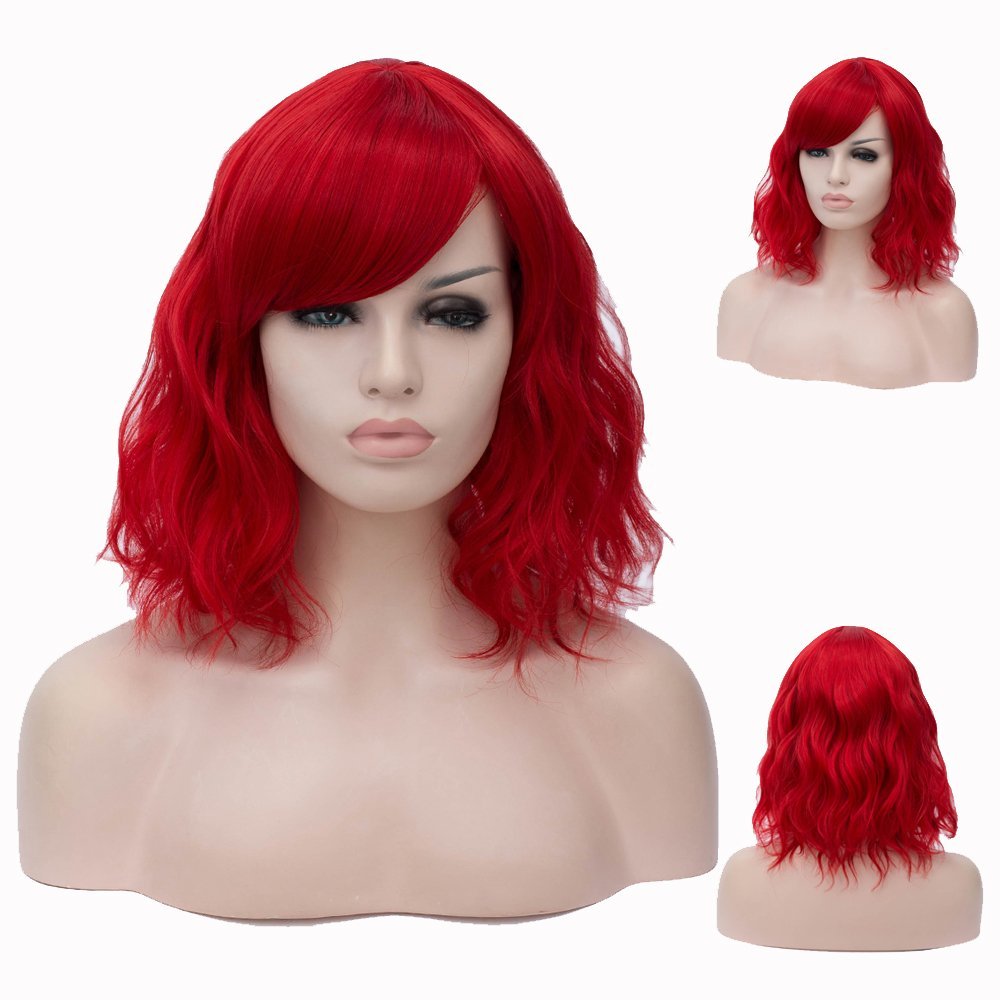 BERON 14 Inch Short Curly Synthetic Red Wig with Bangs for Women - Heat Resistant & Natural Looking - Perfect for Cosplay, Halloween, Parties & Daily Fashion