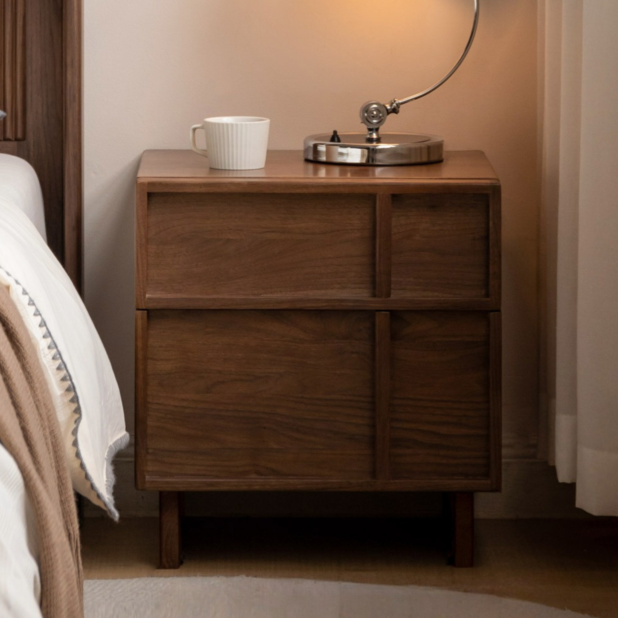 Solid Black Walnut Wood Nightstand with Drawer - Caluswood Bedside Table for Bedroom Storage | Perfect for Small Spaces, Apartment Living & Modern Home Decor