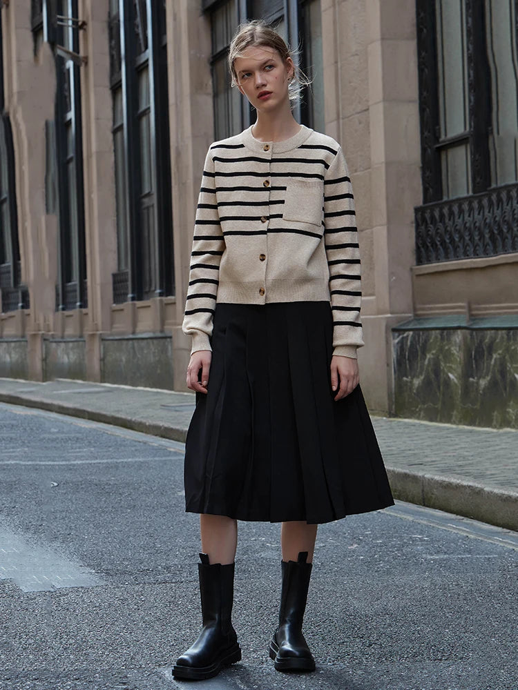 90s Striped Cropped Cardigan for Women - Y2K Preppy Style Crew Neck Knit Sweater | Korean Fashion | Casual Outfits, Office Wear & Date Night Looks