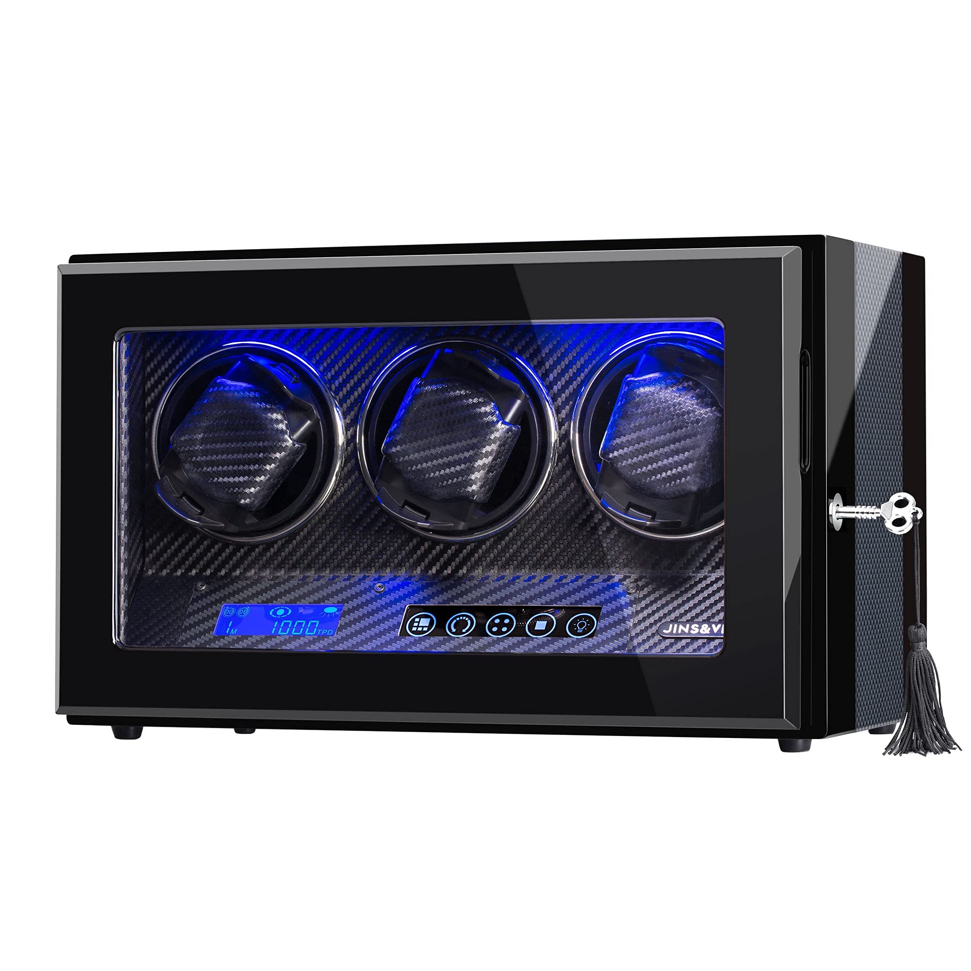 Premium Automatic Watch Winder with Japanese Mabuchi Motor - LCD Touchscreen Control, Carbon Fiber Exterior & Adjustable Watch Pillows | AC Adapter Included | Perfect for Watch Collectors & Luxury Timepiece Storage