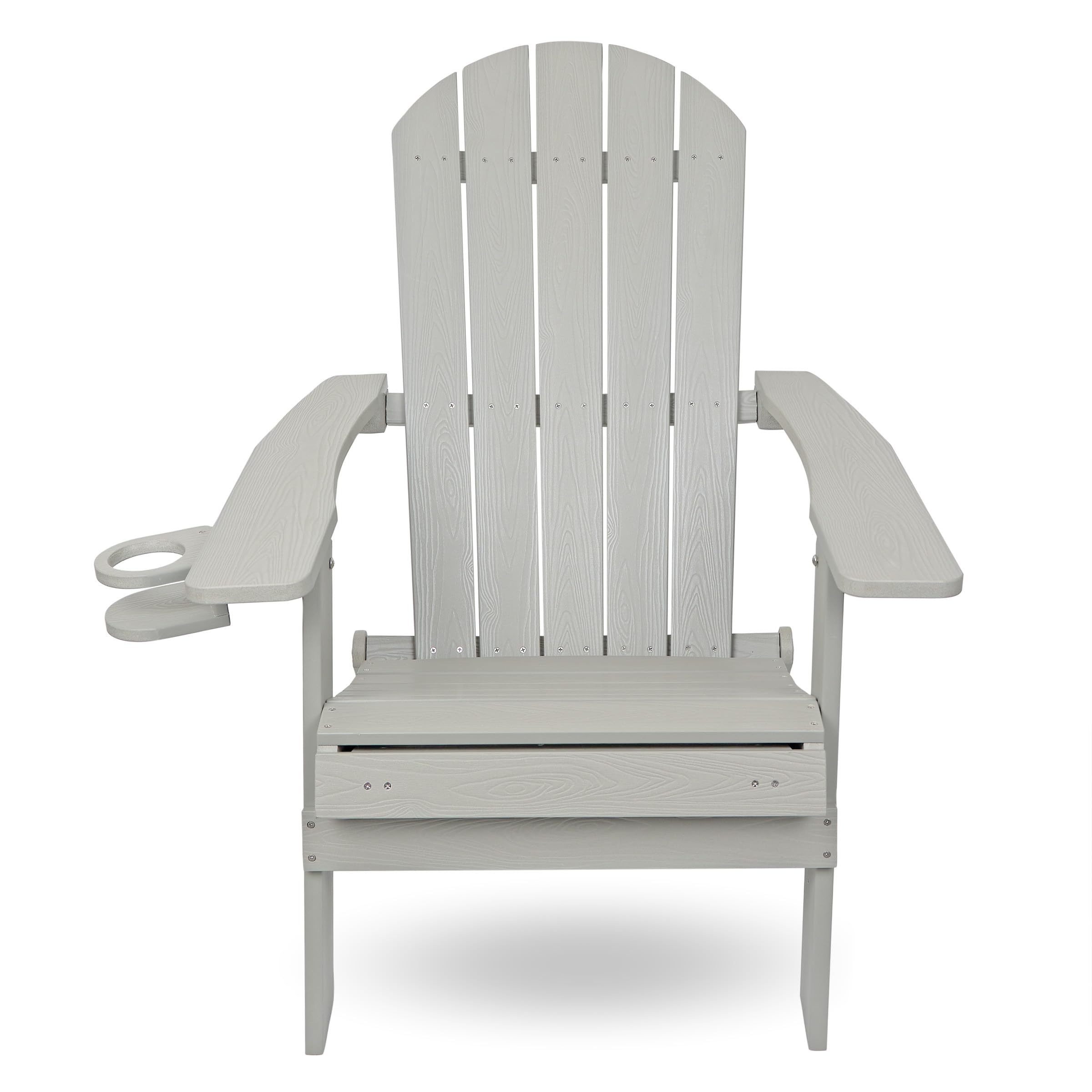 Alpine Corporation MFW104LGR Folding Adirondack Chair with Cup Holder & Ottoman - Outdoor Patio Furniture for Garden, Deck, Poolside & Backyard Relaxation - 38 Inch Height, Gray