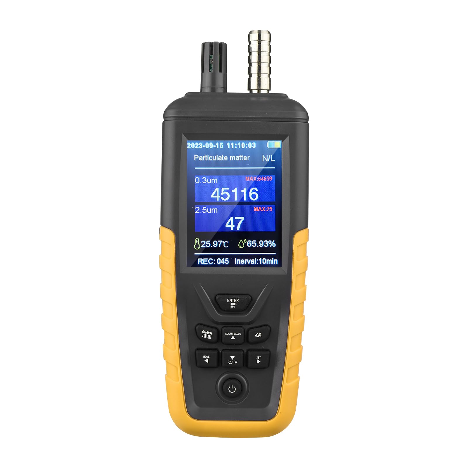 High Sensitivity Air Quality Monitor with PM0.3/2.5/10 Detection - 3-Channel Dust Particle Counter, Temperature & Humidity Sensor, USB Rechargeable for Home, Office & Travel Use
