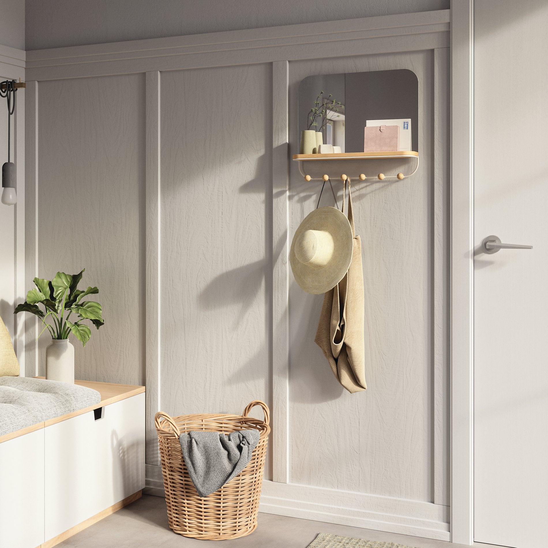 Stylish Wall Mirror with Hooks - Decorative Hanging Mirror for Bedroom, Bathroom & Entryway - Perfect for Home Decor and Organization