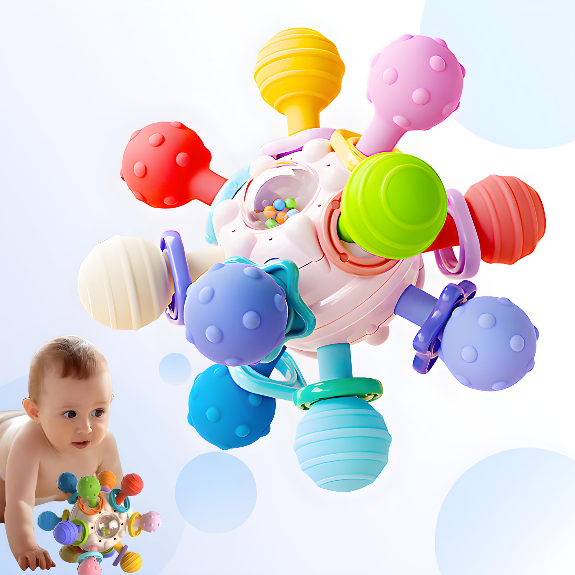 Baby Teething Toys for 0-18 Months - Montessori Sensory Chew Toys with Rattle, BPA-Free Teething Ball for Infants | Developmental Learning Toys for Boys & Girls | Perfect Baby Shower Gift (Pink) - Ideal for Soothing Sore Gums & Early Childhood Education