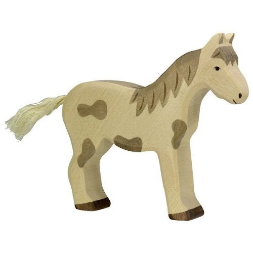 HOLZTIGER Wooden Standing Dappled Horse Toy - Handcrafted Natural Wood Animal Figure for Kids, Montessori Learning, Waldorf Playroom Decor, and Nursery Gift