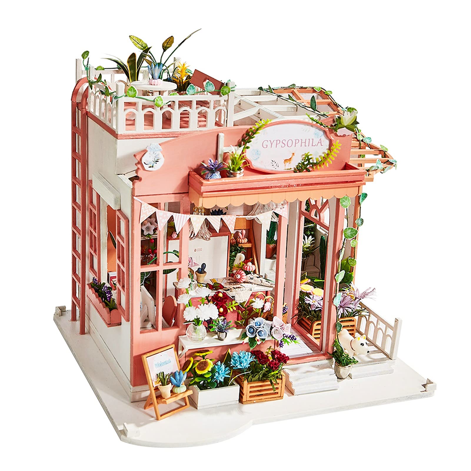 DIY Miniature Dollhouse Kit with LED Lights - Simulation Flower Room & Tiny Furniture for Assembly - Perfect for Bedroom, Living Room, Office Decor & Gift Giving - Creative Hobby Project for Adults & Teens