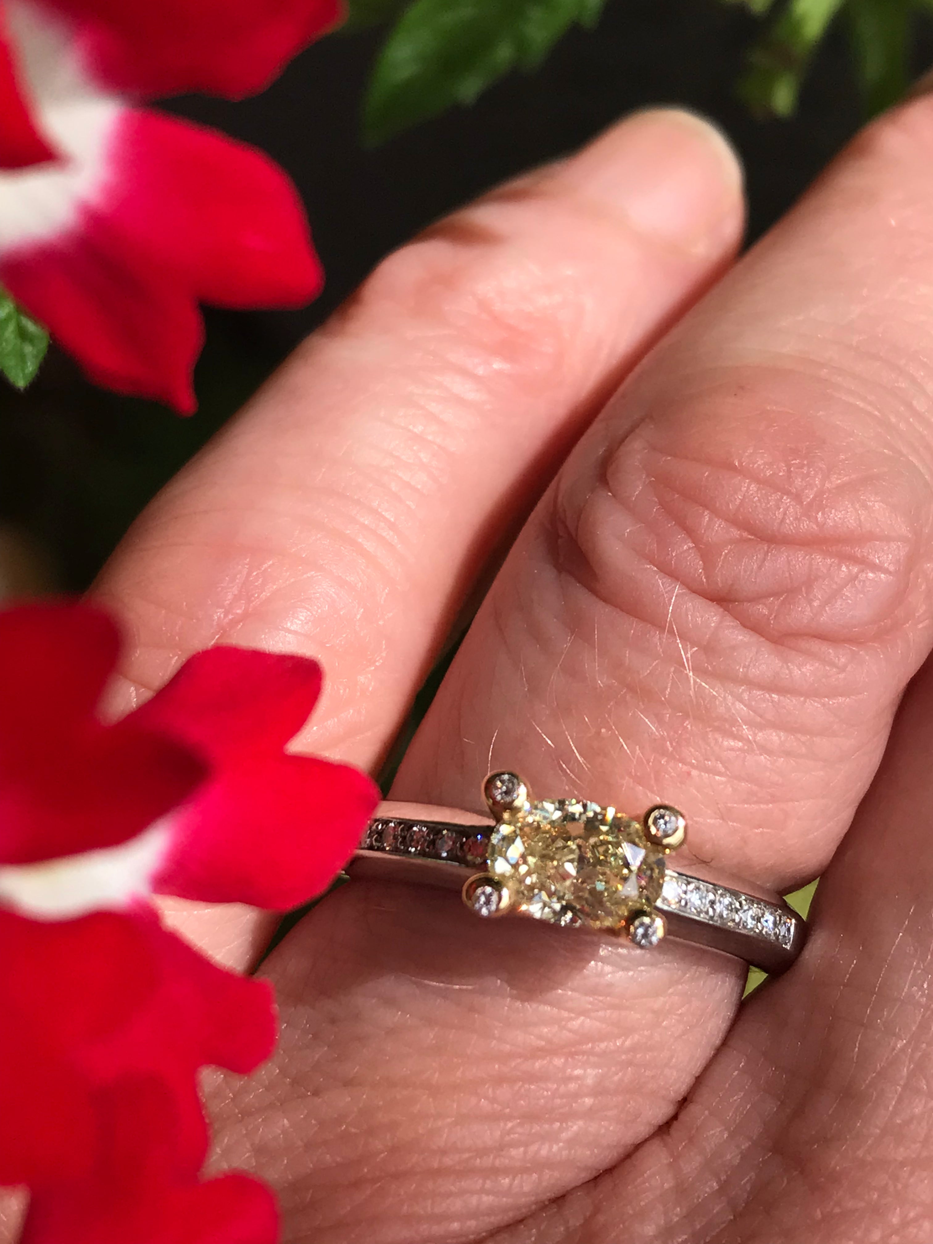 Platinum & Gold Oval Yellow 0.65 Carat Natural Diamond Ring for Women - Elegant Engagement, Wedding, Anniversary Jewelry Gift