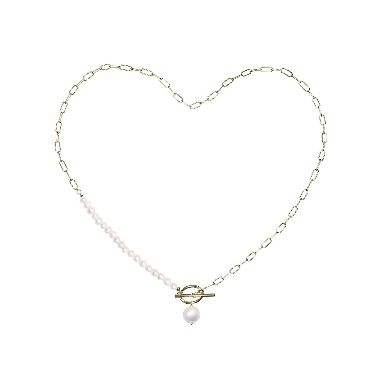 14K Gold Pearl Necklace for Women - Elegant Toggle Chain for Daily Wear
