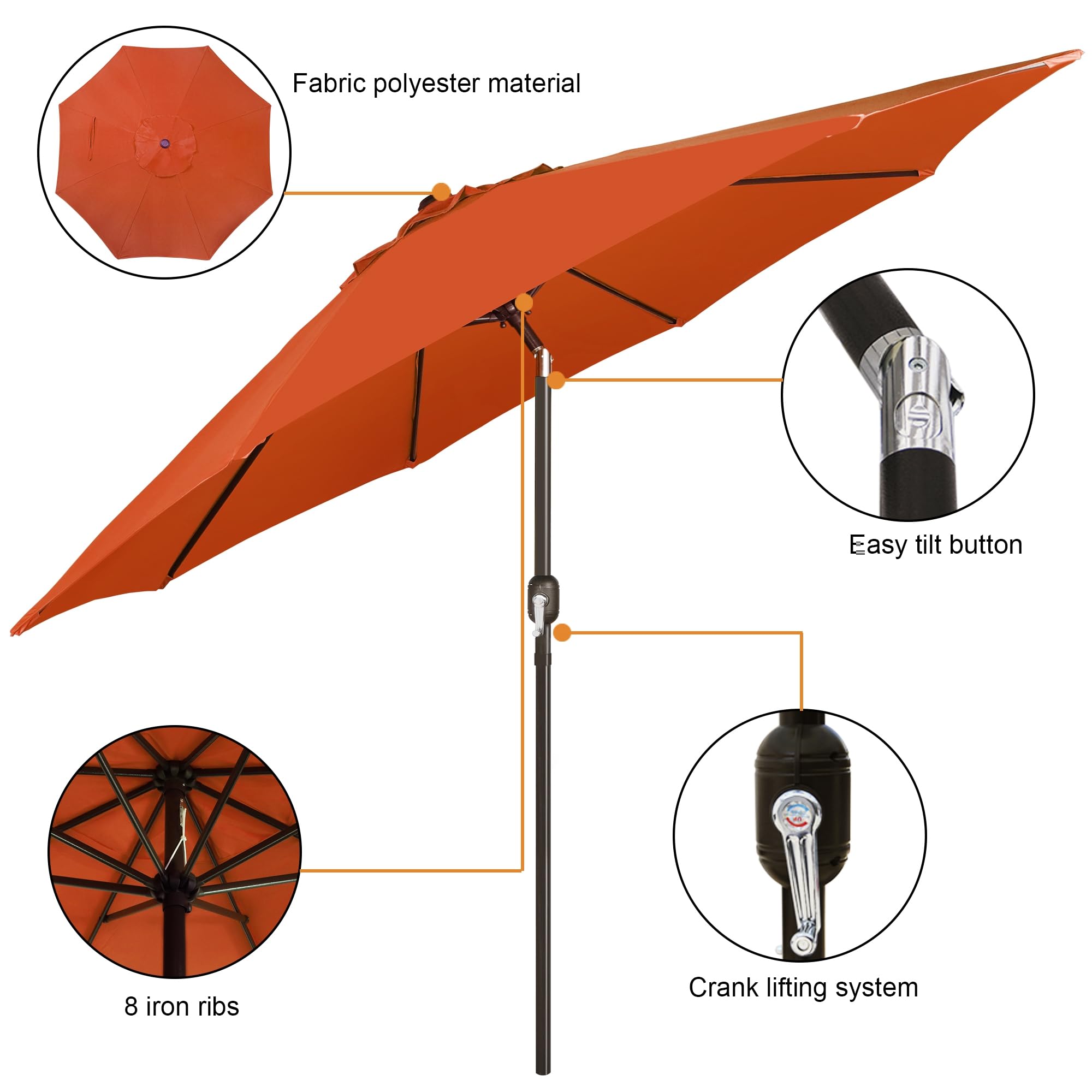 Blissun 9ft Outdoor Patio Umbrella with 8 Sturdy Ribs, Push Button Tilt & Crank - Heavy Duty Market Umbrella for Garden, Poolside, Backyard, Restaurant & Outdoor Dining Areas