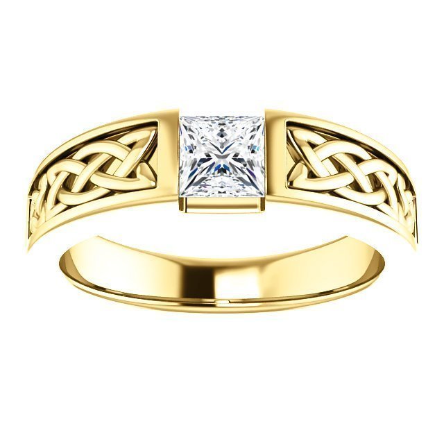 14KT Gold 3/4 CT Princess Cut Diamond Celtic Ring for Men - Elegant Wedding Band & Anniversary Gift - Perfect for Celtic Weddings, Irish Heritage Celebrations & Special Occasions