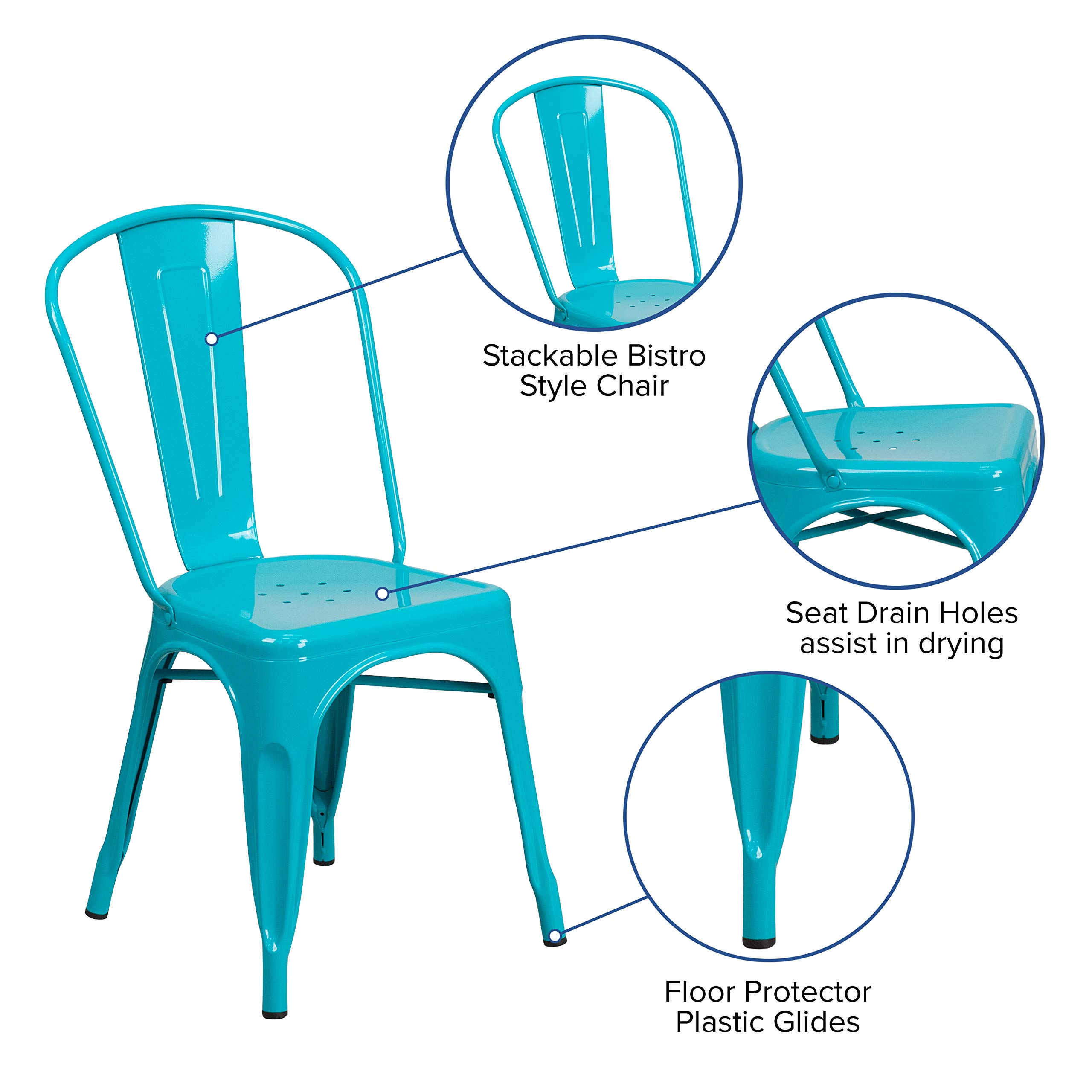 EMMA + OLIVER Commercial Grade Teal-Blue Metal Stackable Chair for Indoor & Outdoor Use - Perfect for Restaurants, Cafes, Patios, and Events