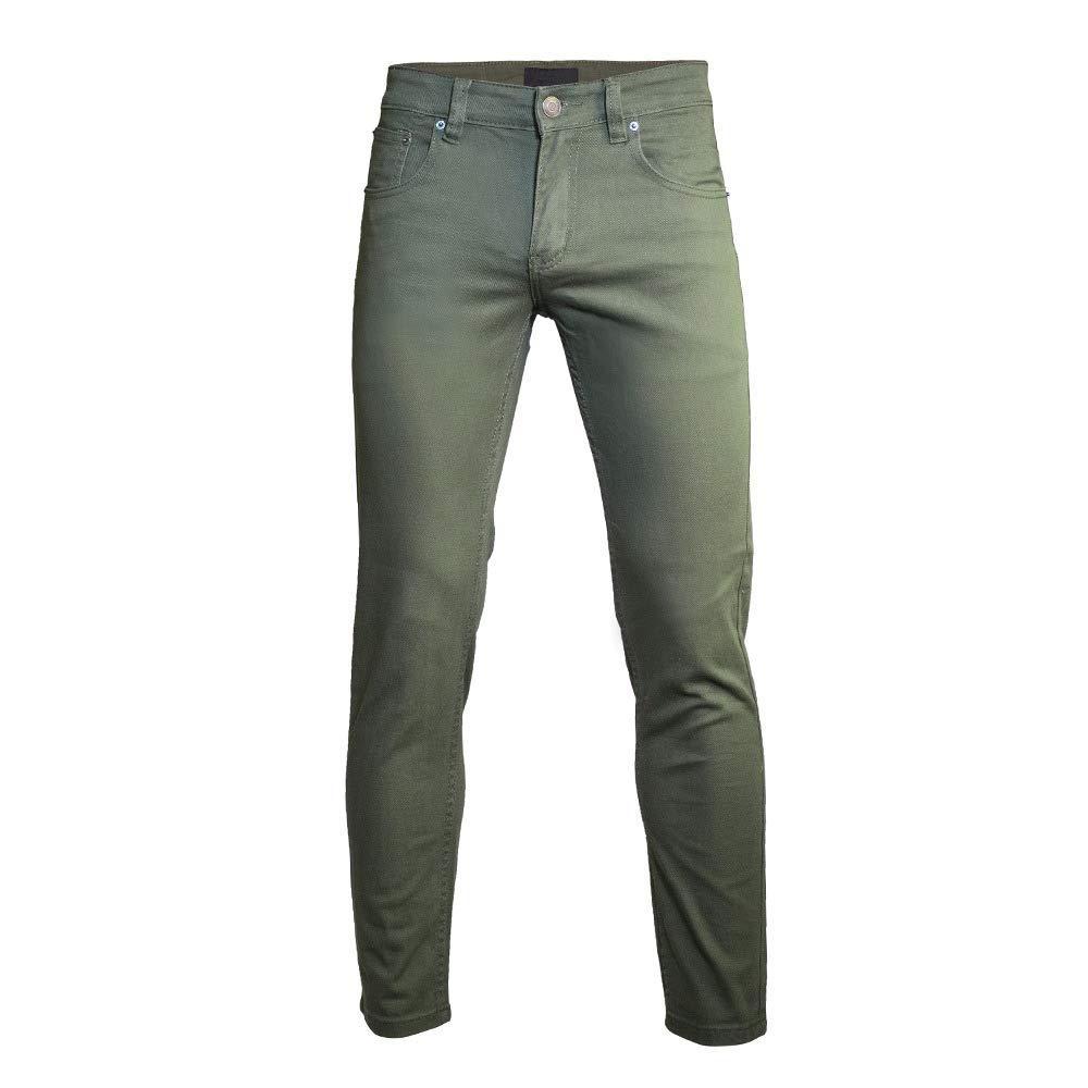 Minimalist Men's Skinny Slim Fit Jeans - Olive Green Stretch Denim Pants for Casual Wear & Street Style Fashion