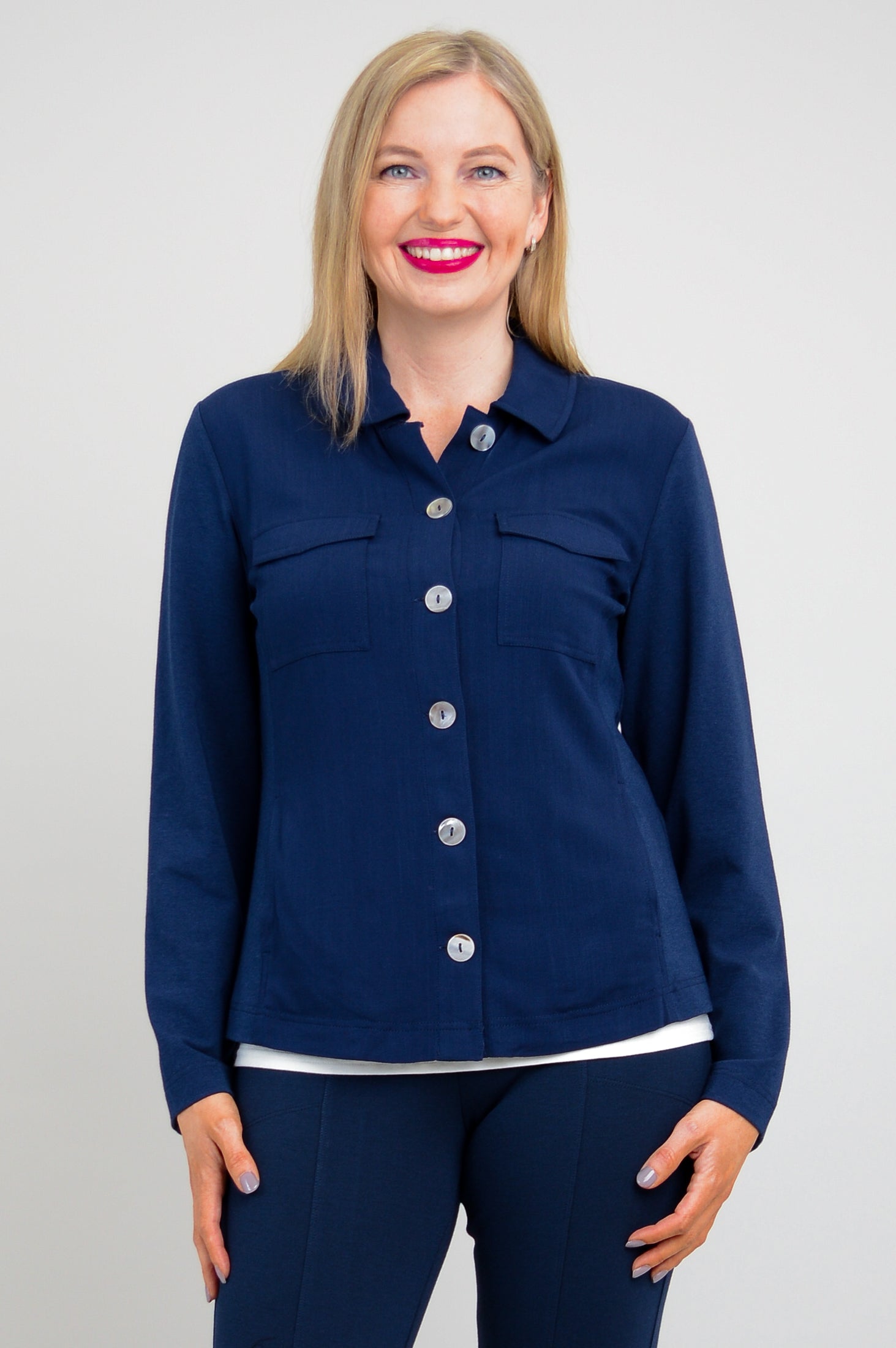 Lauren Jacket Women's Indigo Linen Bamboo Blend Lightweight Comfortable Casual Blazer for Spring Summer Office Wear and Outdoor Activities