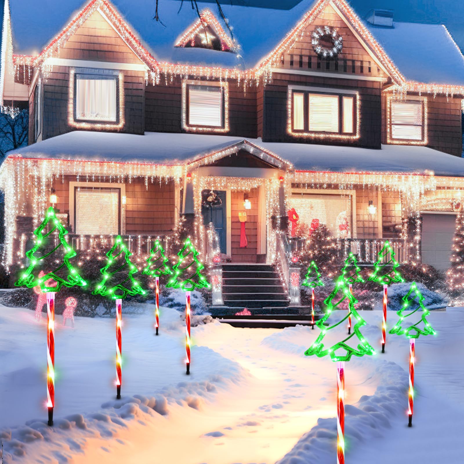 5 Pack Outdoor Christmas Pathway Lights with Timer - 8 Modes Waterproof LED Garden Stake Lights for Walkway, Yard, Lawn & Porch Decor | Perfect for Holiday, Xmas Tree, Candy Cane Themed Decorations & Winter Landscape Lighting