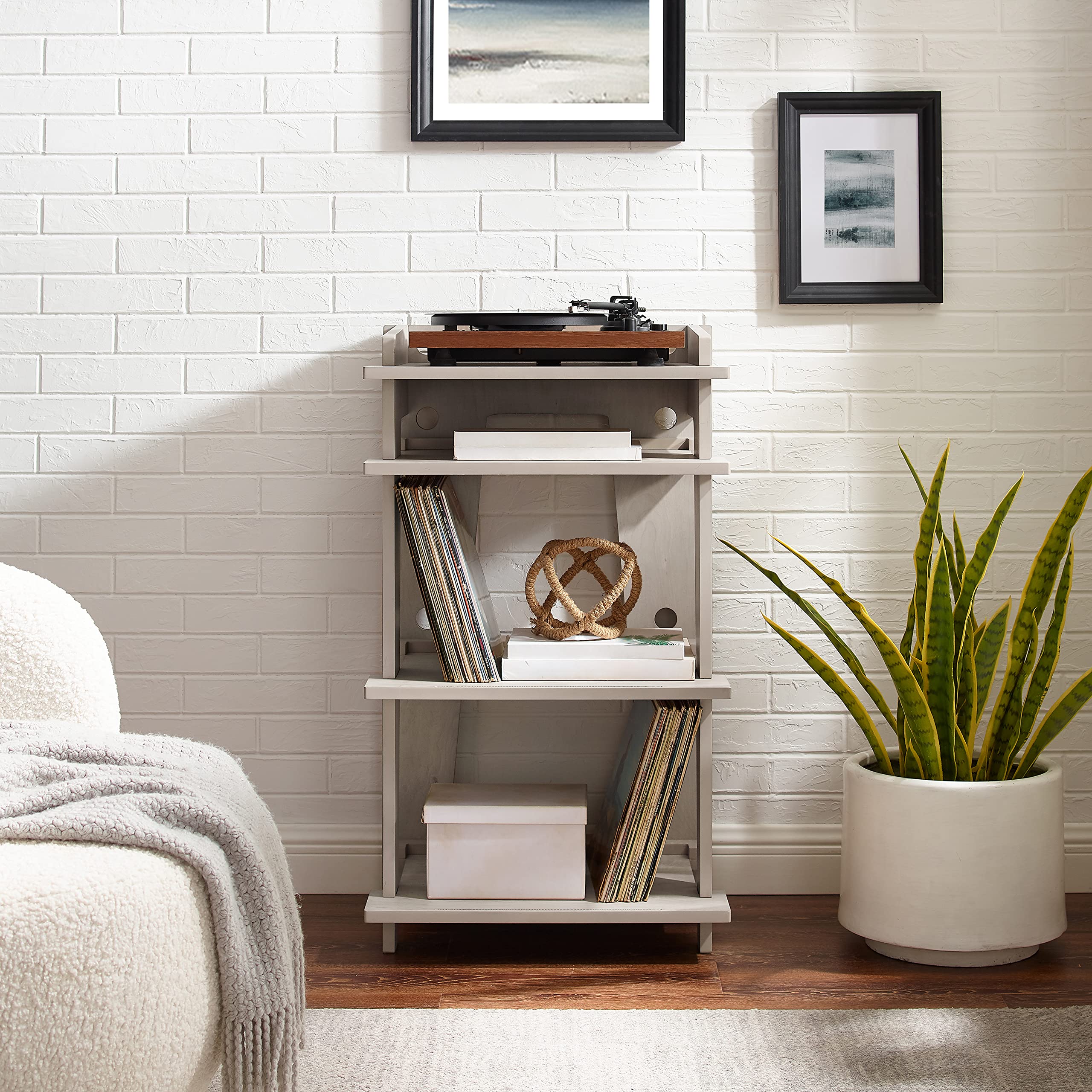 Crosley Furniture Soho Record Player Stand - Modern Vinyl Storage Media Console with Adjustable Shelves, Home Entertainment Organizer in Gray - Perfect for Living Room, Bedroom & Home Theater Setup