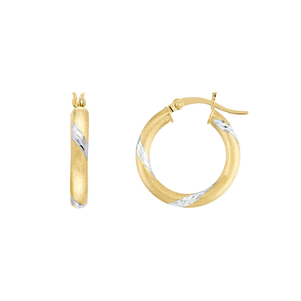 14K Gold Two Tone Diamond Cut Hoop Earrings for Women - Elegant Dangle Hoops for Everyday Wear & Special Occasions