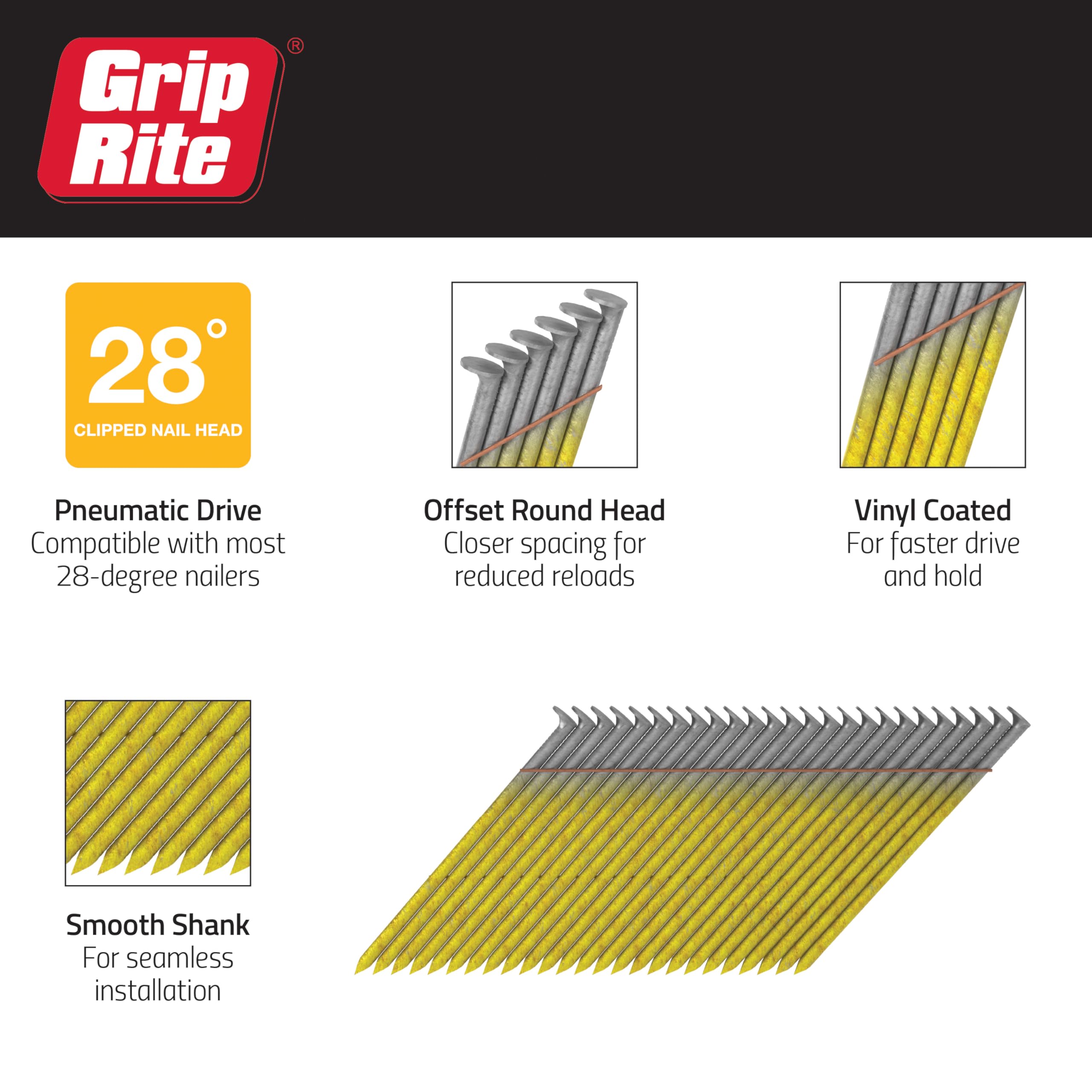 Grip-Rite GRW10H1 28-Degree Collated Wire Fasteners, 3