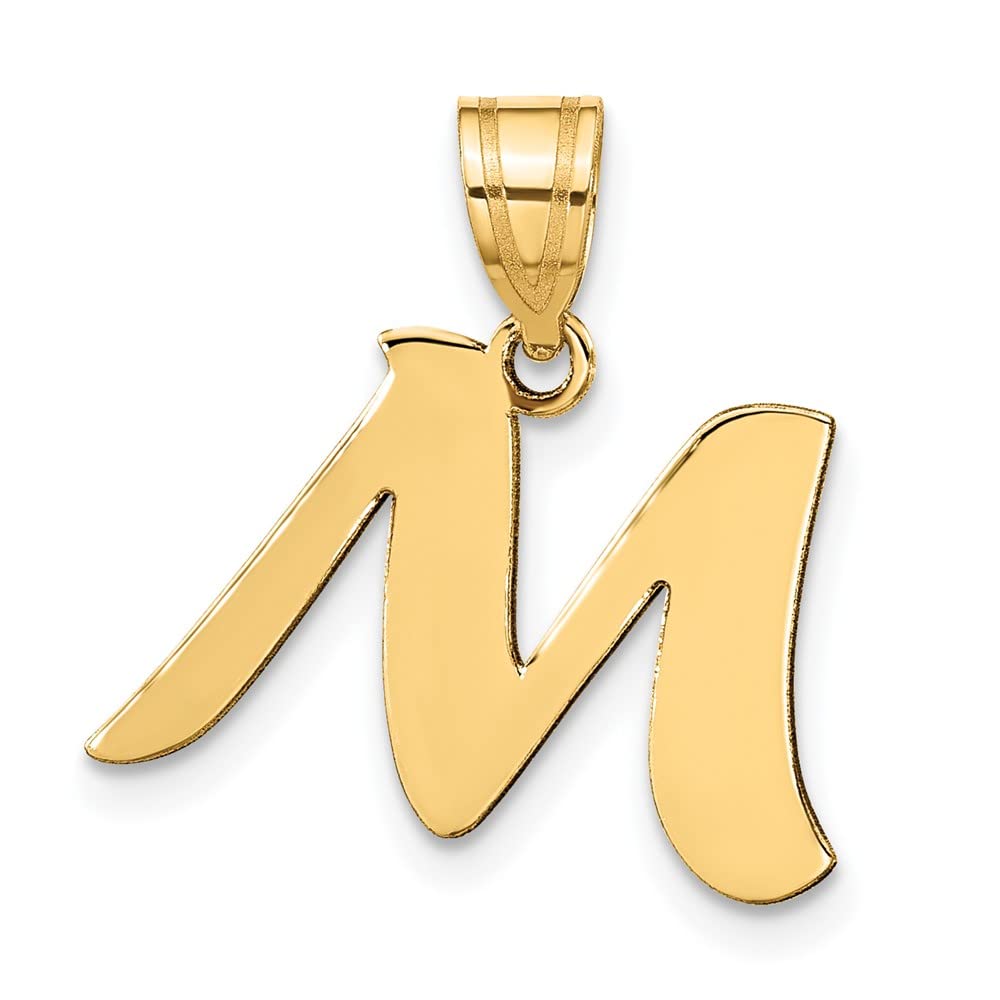 14K Yellow Gold Polished Script Letter M Initial Pendant Necklace - Elegant Personalized Jewelry Gift for Women - Perfect for Birthdays, Anniversaries & Special Occasions