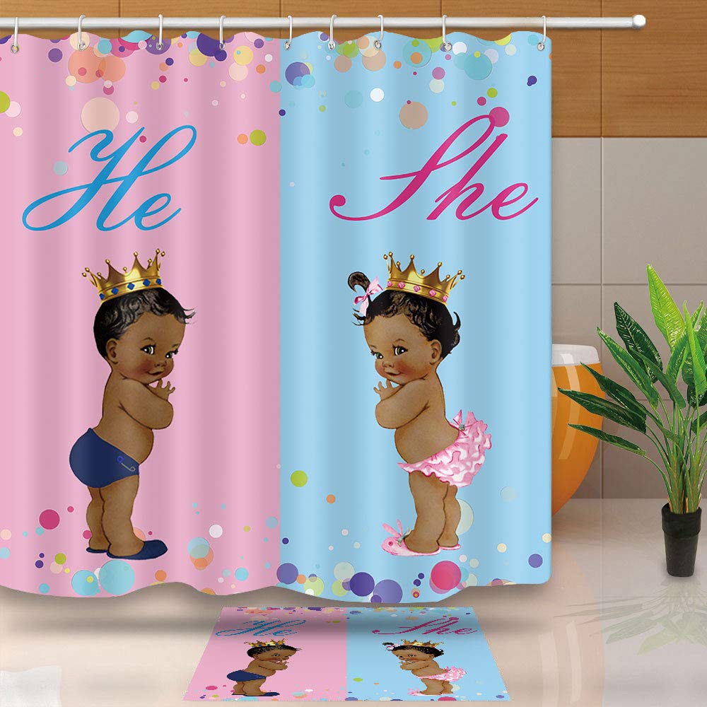 Stylish Afro Kids Shower Curtain for Nursery & Bathroom - Gender Neutral Baby Shower Gift, Twins Bathroom Accessories with Fun Design (7272) - Perfect for Gender Reveal Parties & Kids' Bathroom Decor