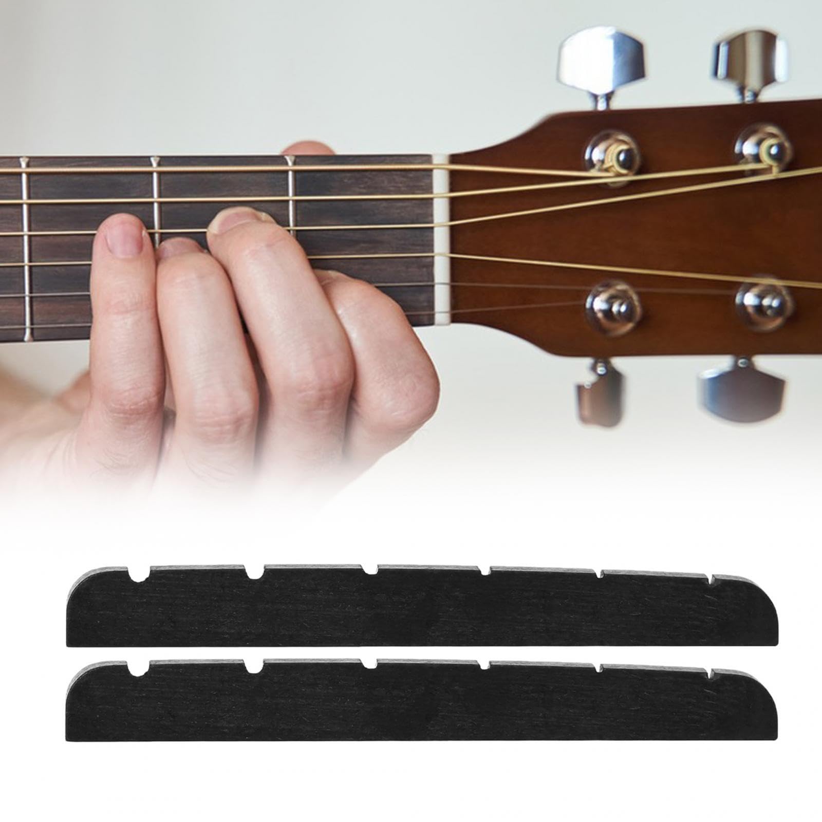 2-Piece Electric Guitar Bone Nut Set - 42x3.5mm Flat Bottom Slotted for 6-String Guitars (Black) | Perfect for Guitar Repair, Maintenance & Upgrades | Replacement Parts for Fender, Gibson & More
