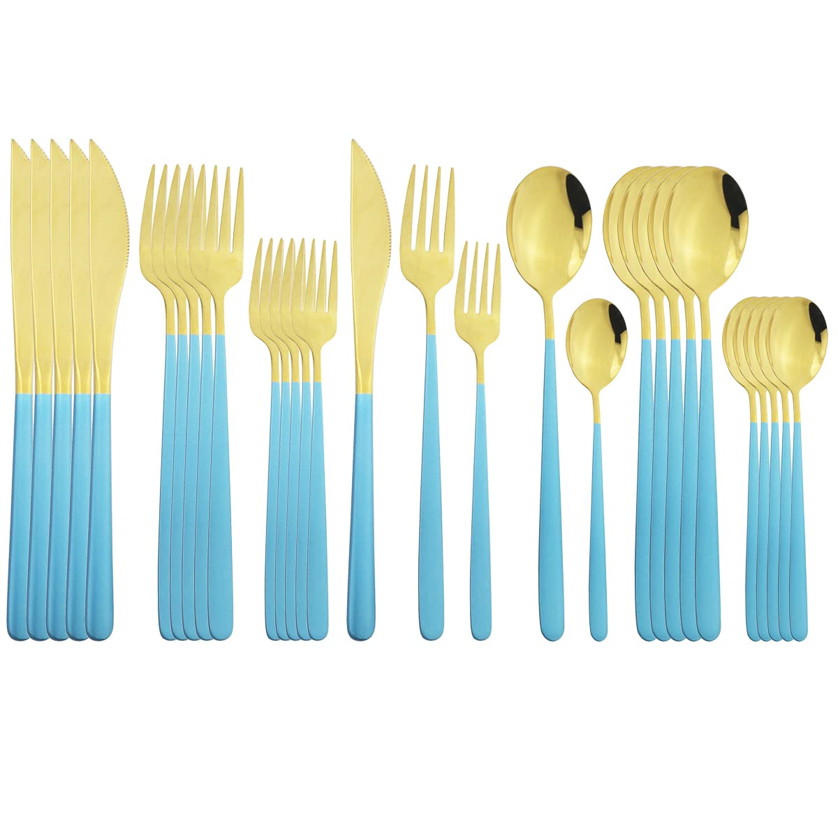 Premium 30-Piece Silverware Flatware Set - 18/10 Stainless Steel Cutlery Set with Knives, Forks & Spoons - Elegant Blue Gold Dinnerware for 6 - Perfect for Home Kitchen, Dinner Parties & Restaurant Table Settings