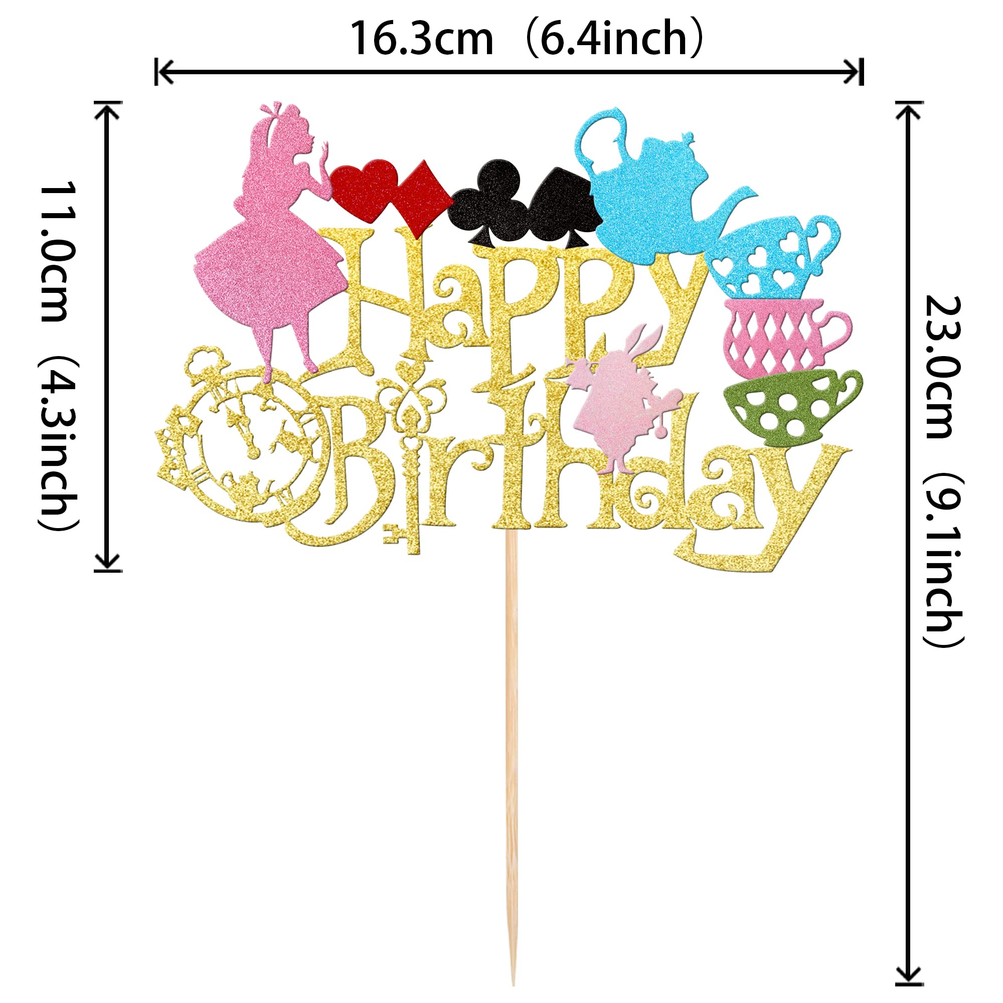 1 PCS Magic Alice Birthday Cake Topper - Glitter Magical Poker Bunny Bowl Clock Fairy Cake Decor for Baby Shower, Kids Birthday Party, Tea Party & Special Events - Perfect for Unicorn, Princess, Wonderland Themed Celebrations