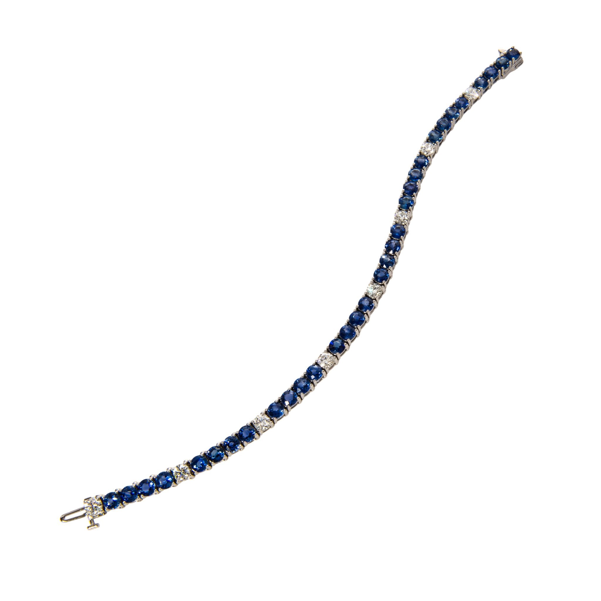 12.67ct Natural Sapphire & 2.44ct Diamond Tennis Bracelet in 18K White Gold | Luxury Jewelry for Women | Perfect for Weddings, Anniversaries & Special Occasions