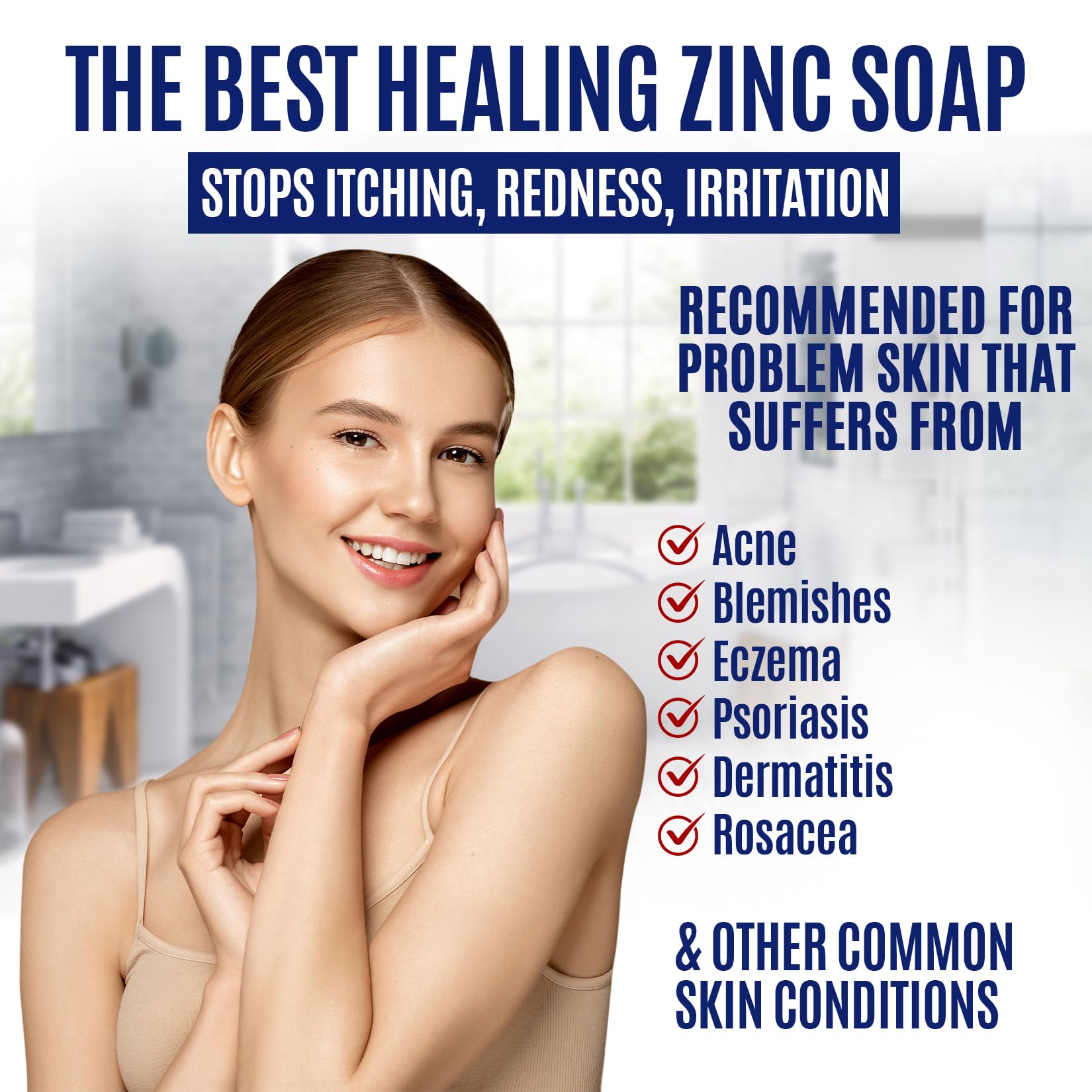 2% Pyrithione Zinc Face Wash & Body Cleanser for Acne, Rosacea, Eczema - Dermatitis & Psoriasis Relief - Soothing Zinc Therapy Soap for Itchy Skin - Made in USA | Daily Facial Cleanser & Body Wash for Sensitive Skin Care Routine