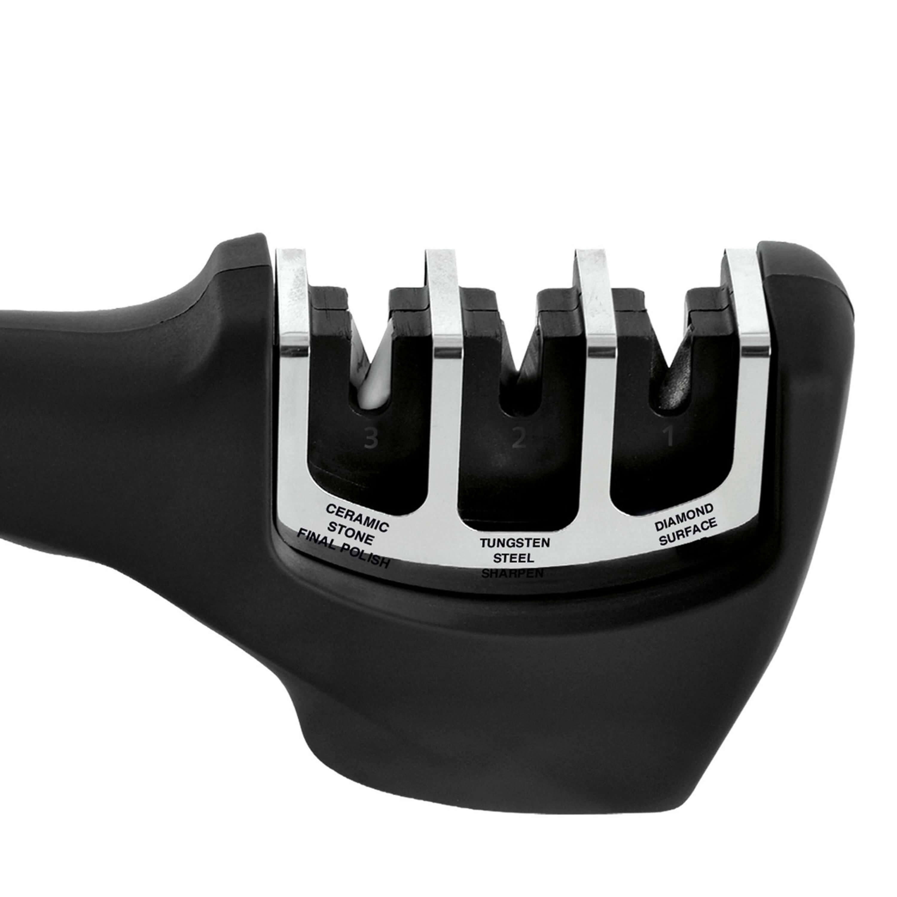 BergHOFF Essentials 3-in-1 ABS Knife Sharpener - Black | Professional Kitchen Tool for Sharpening Knives, Scissors & Serrated Blades | Perfect for Home Chefs & Culinary Enthusiasts