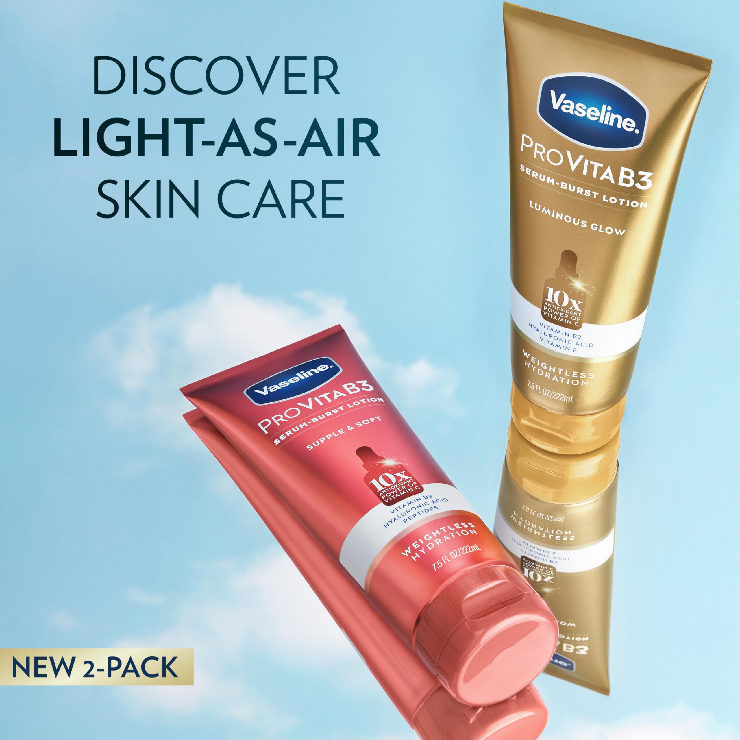 Vaseline Pro VitaB3 Skin Care Serum - 10x Antioxidant Power of Vitamin C with Vitamin B3 & Hyaluronic Acid - 7.5 fl oz 2 Pack for Healthy, Glowing Skin - Daily Moisturizer for Face & Body - Perfect for Dry Skin Care Routine & Nighttime Skincare Regimen