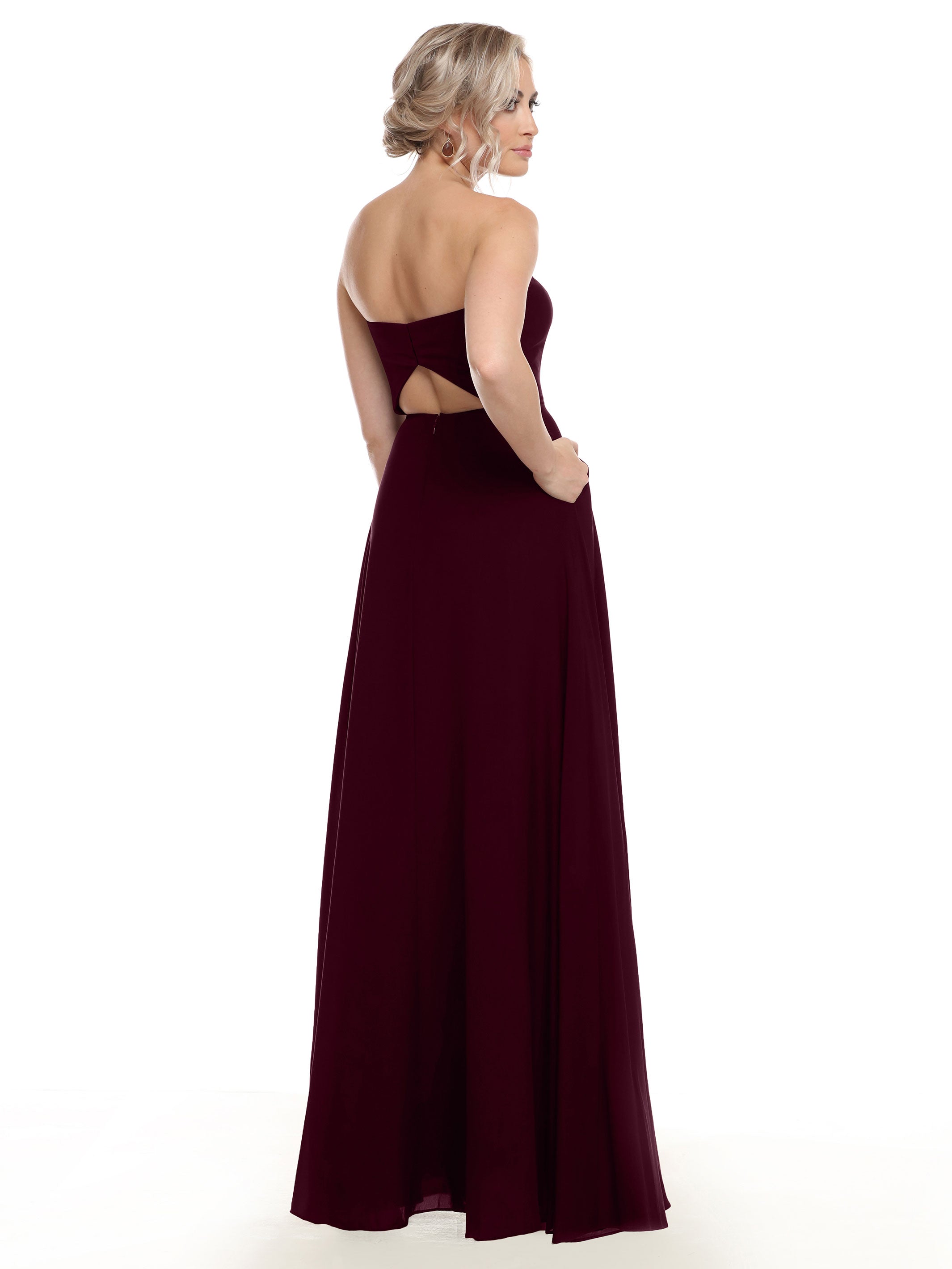 Strapless Stretch Chiffon A-Line Bridesmaid Dress with Pockets & Side Slit - Elegant Formal Wedding Party Gown for Bridesmaids, Evening Events & Special Occasions