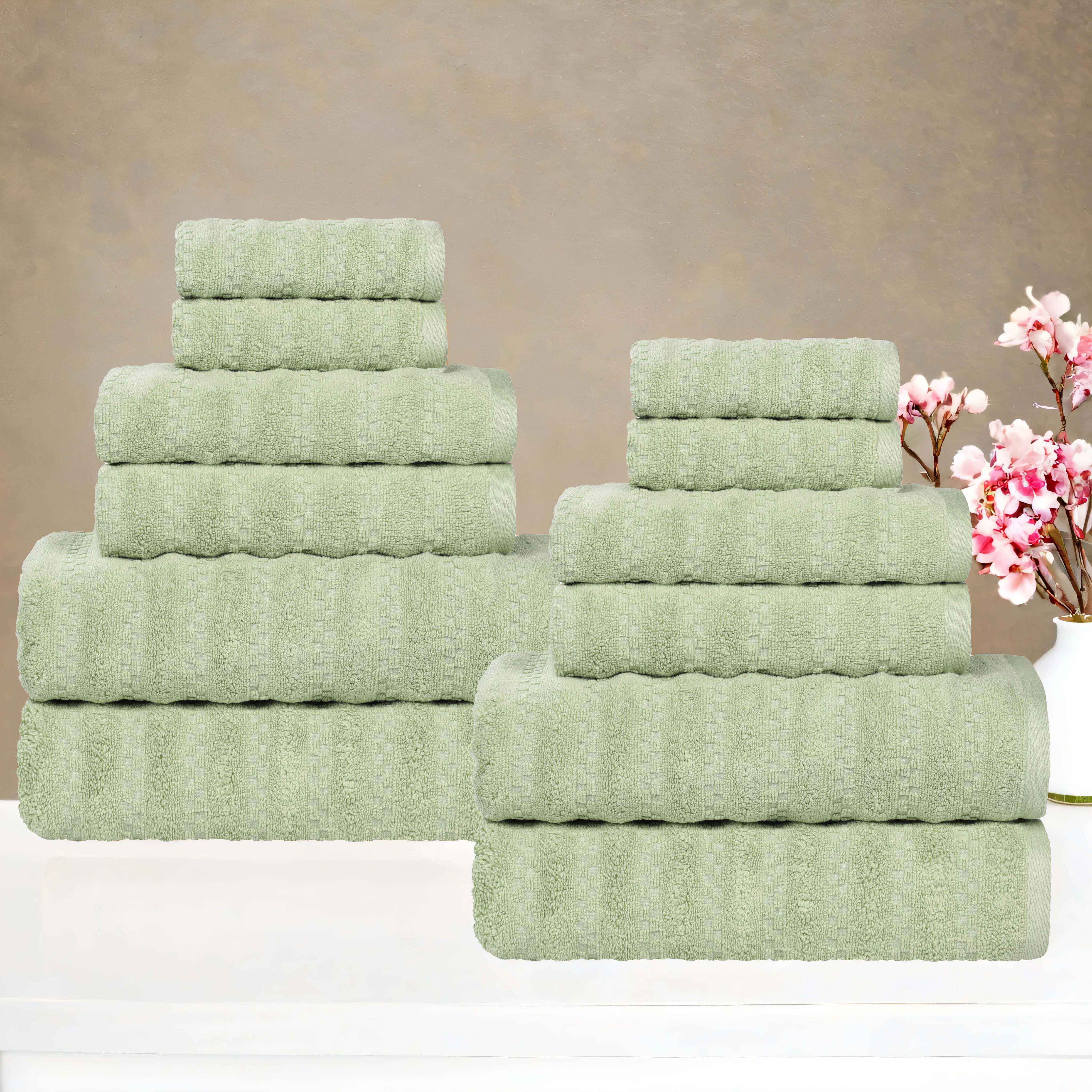 Zuma Zero Twist Cotton Medium Weight Soft Absorbent 12-Piece Bath Towel Set | Premium Hotel Quality Towels for Spa, Gym & Luxury Home Use
