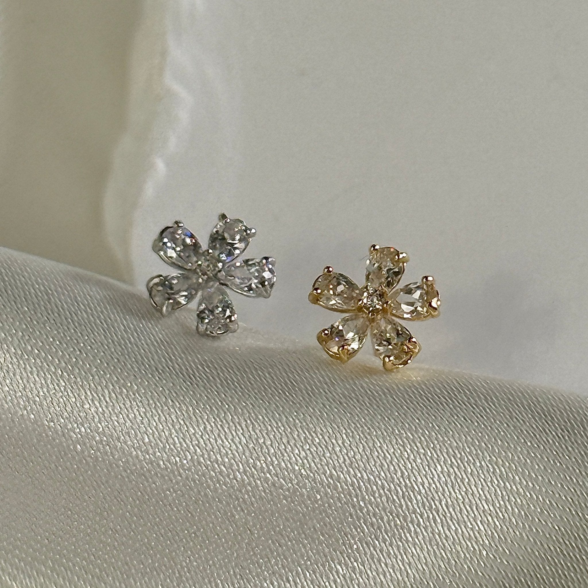 14k White Gold Blooming Flower Flat Back Stud Earrings - Elegant Floral Design for Women, Perfect for Weddings, Parties & Everyday Wear