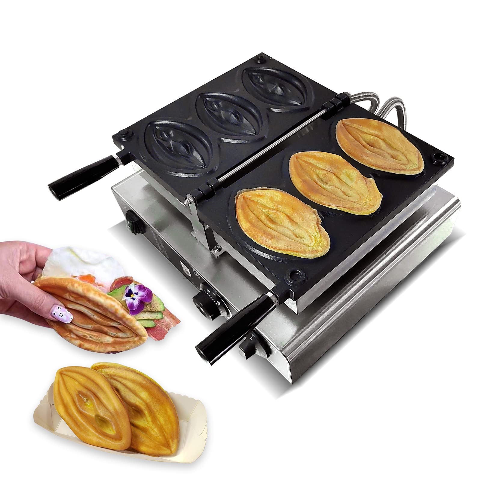 3-Piece Commercial Abalone-Shaped Electric Waffle Maker with Removable Non-Stick Plates - Unique Waffle Iron for Hot Dogs, Sausages & Party Snacks - Perfect for Breakfast, Brunch, Parties & Catering Events