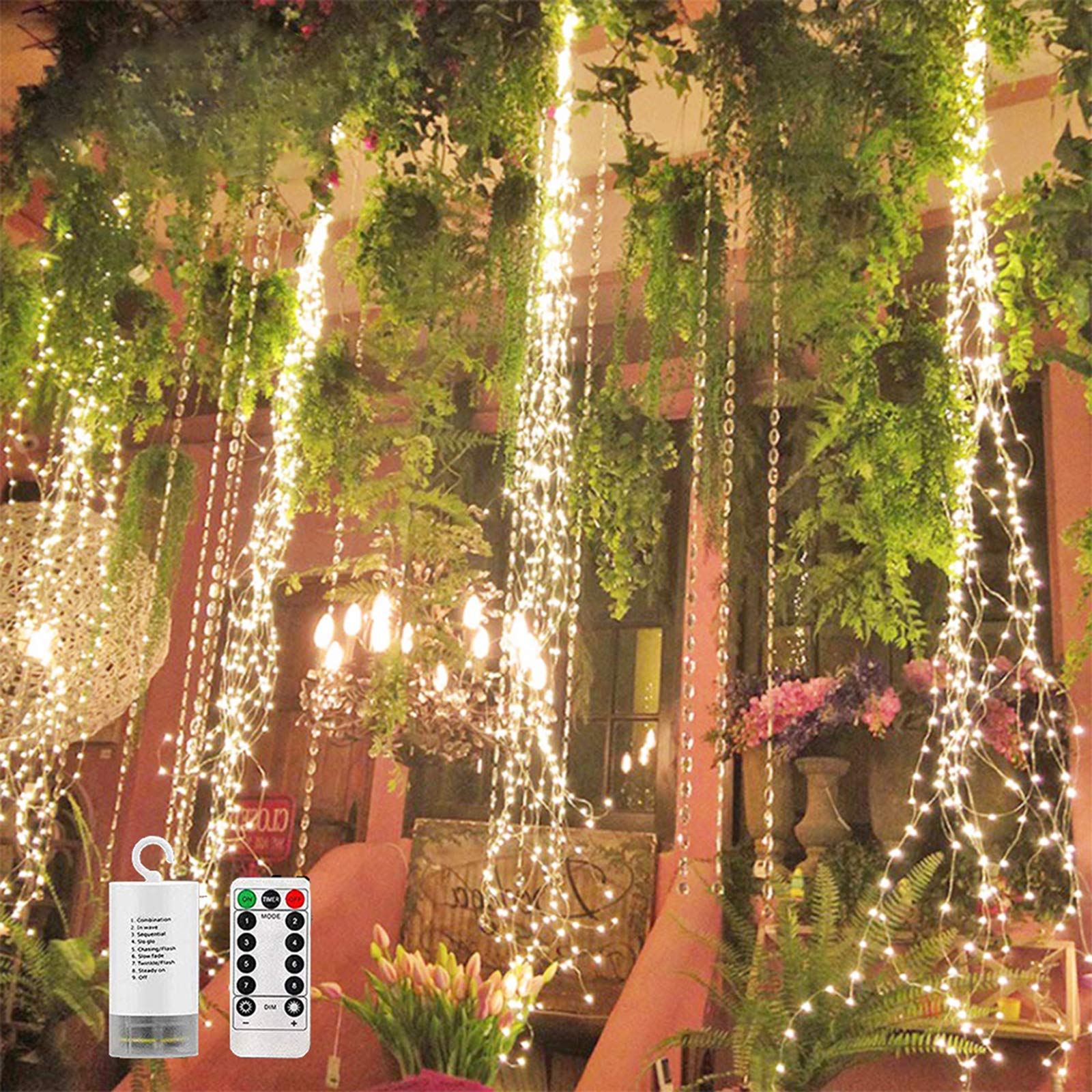 2 Pack 220 LED Firefly Bunch Lights Battery Operated - 8 Flashing Modes Waterproof Copper Wire Fairy Lights with Remote Control & Timer - Warm White Indoor Outdoor Decorative Lighting for Garden, Wedding, Party, Christmas and Patio Decor
