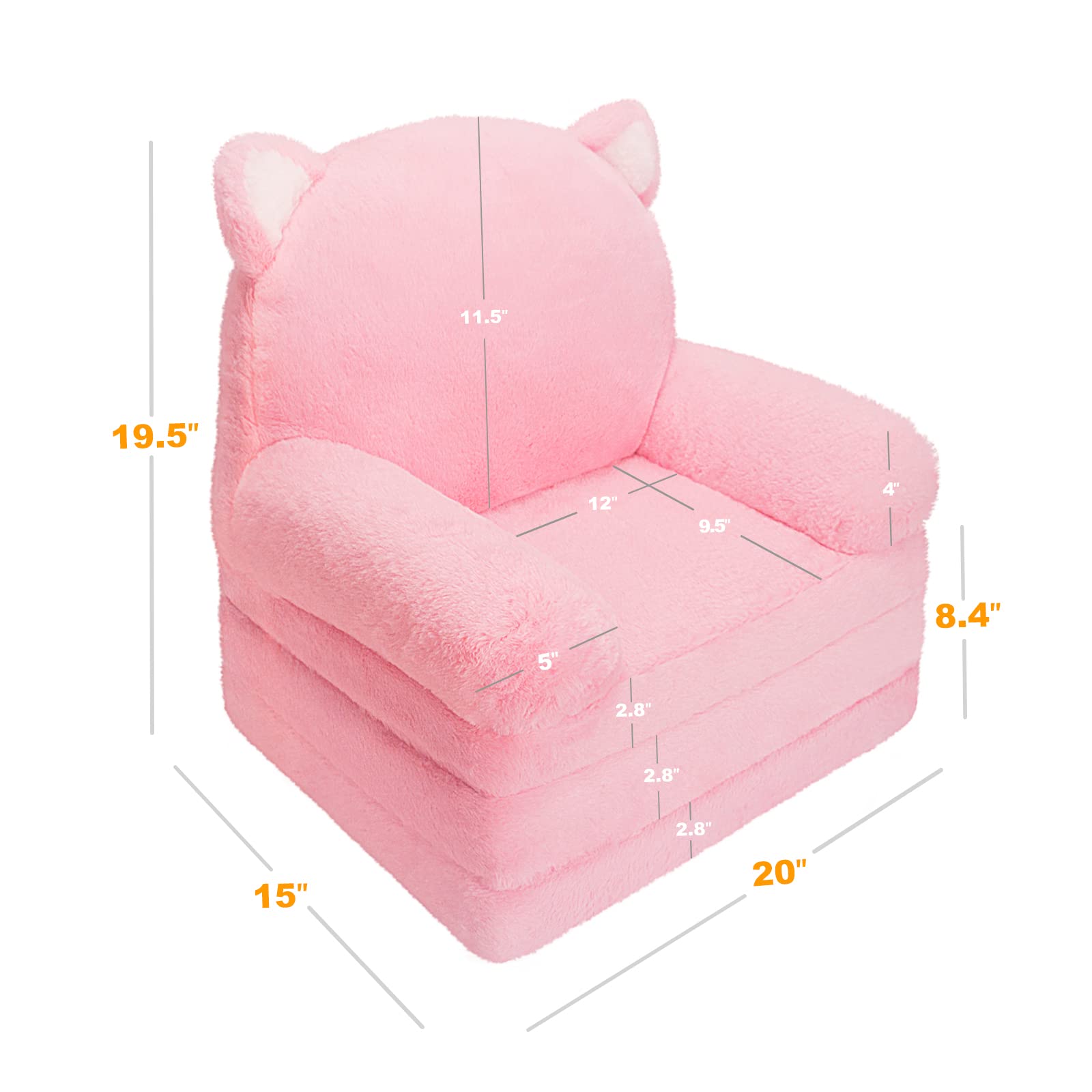 MONKISS 2-in-1 Toddler Couch Chair - Pink Sherpa Kids Sofa for Reading & Play