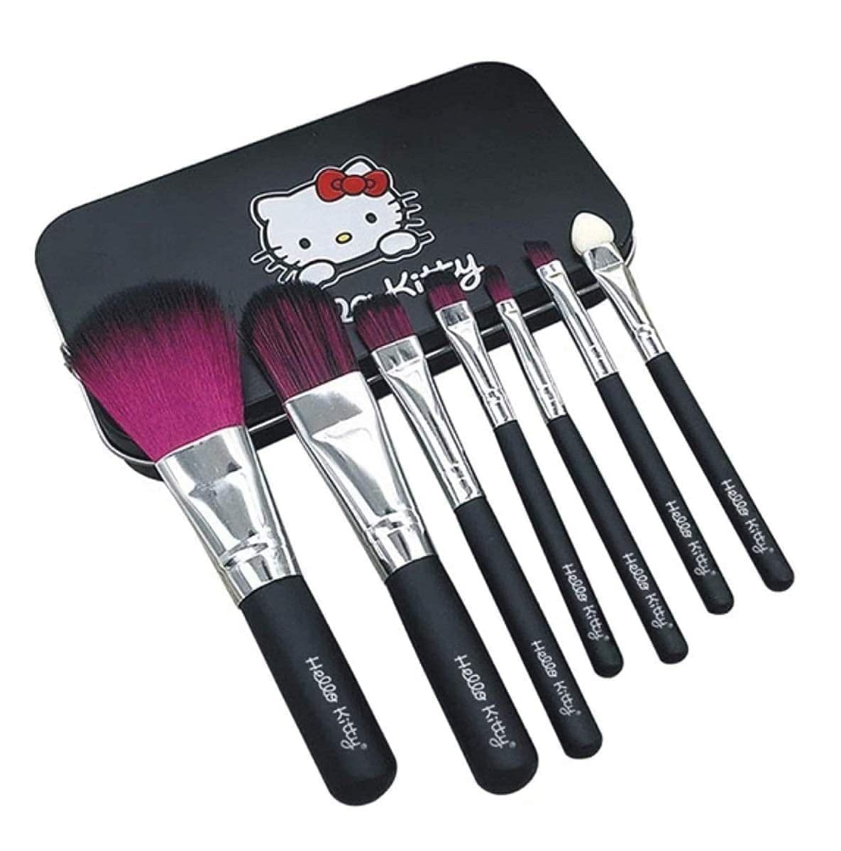 BELLAS 7-Piece Black Makeup Brush Set with Pink Beauty Blender - Professional Cosmetic Brushes for Women & Girls - Perfect for Foundation, Blending, Contouring & Eyeshadow (Pack of 8)