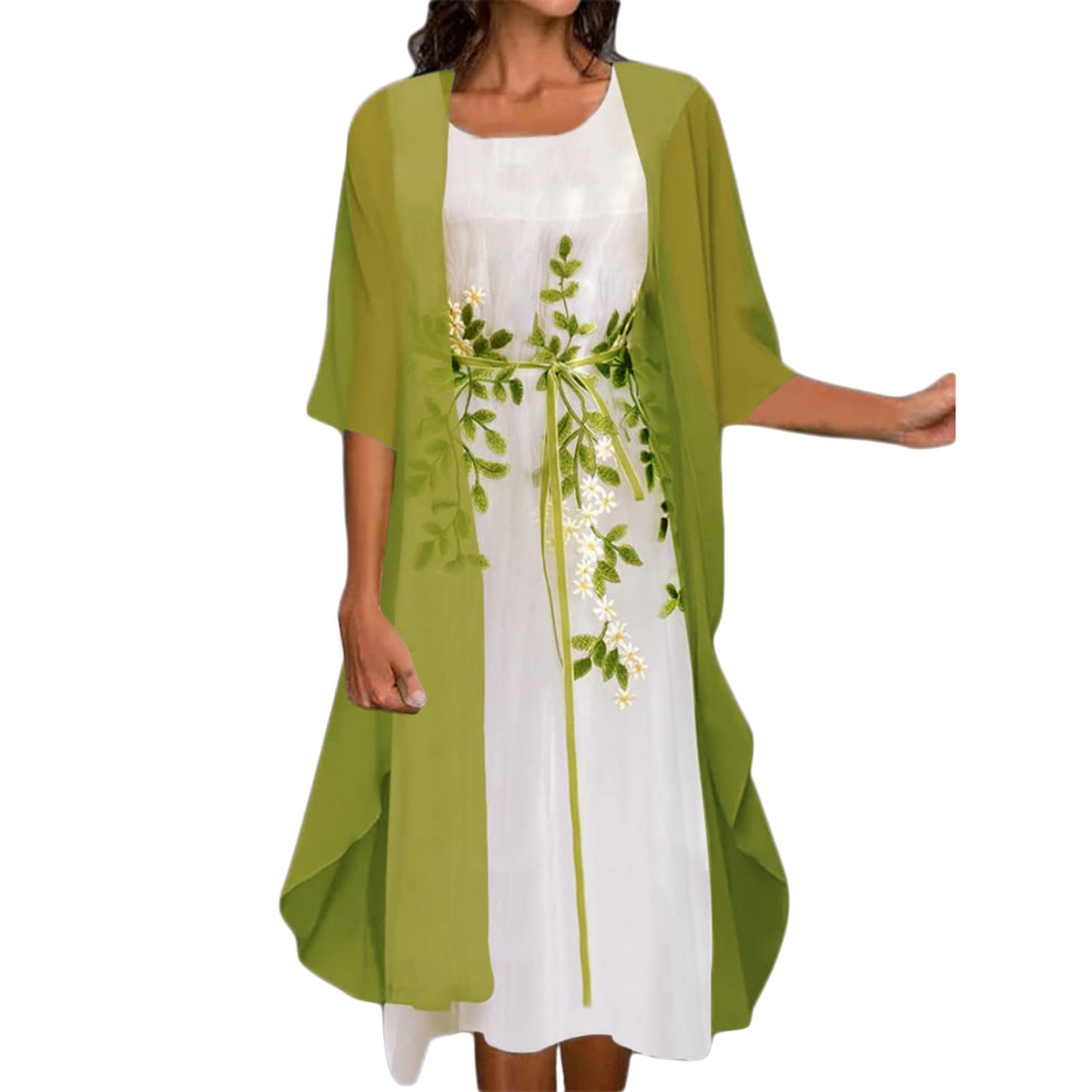 Qinnyo Plus Size Summer Dresses for Women - Wedding Guest Sundresses & Casual Maxi Dress 2 Piece Sets with Cardigan | Perfect for Beach Vacations, Garden Parties & Date Nights